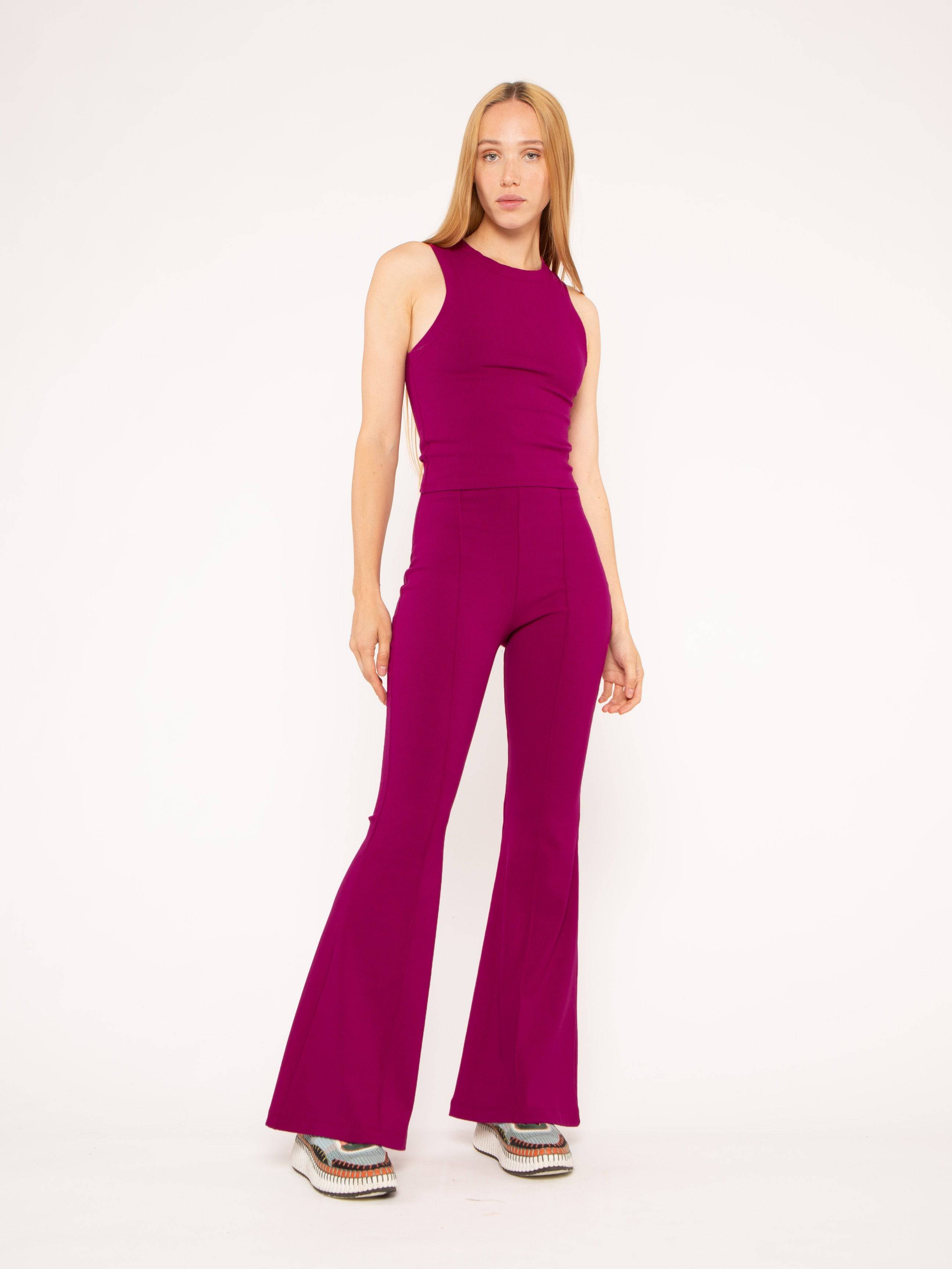 Image of Magenta Rib Flare Pant