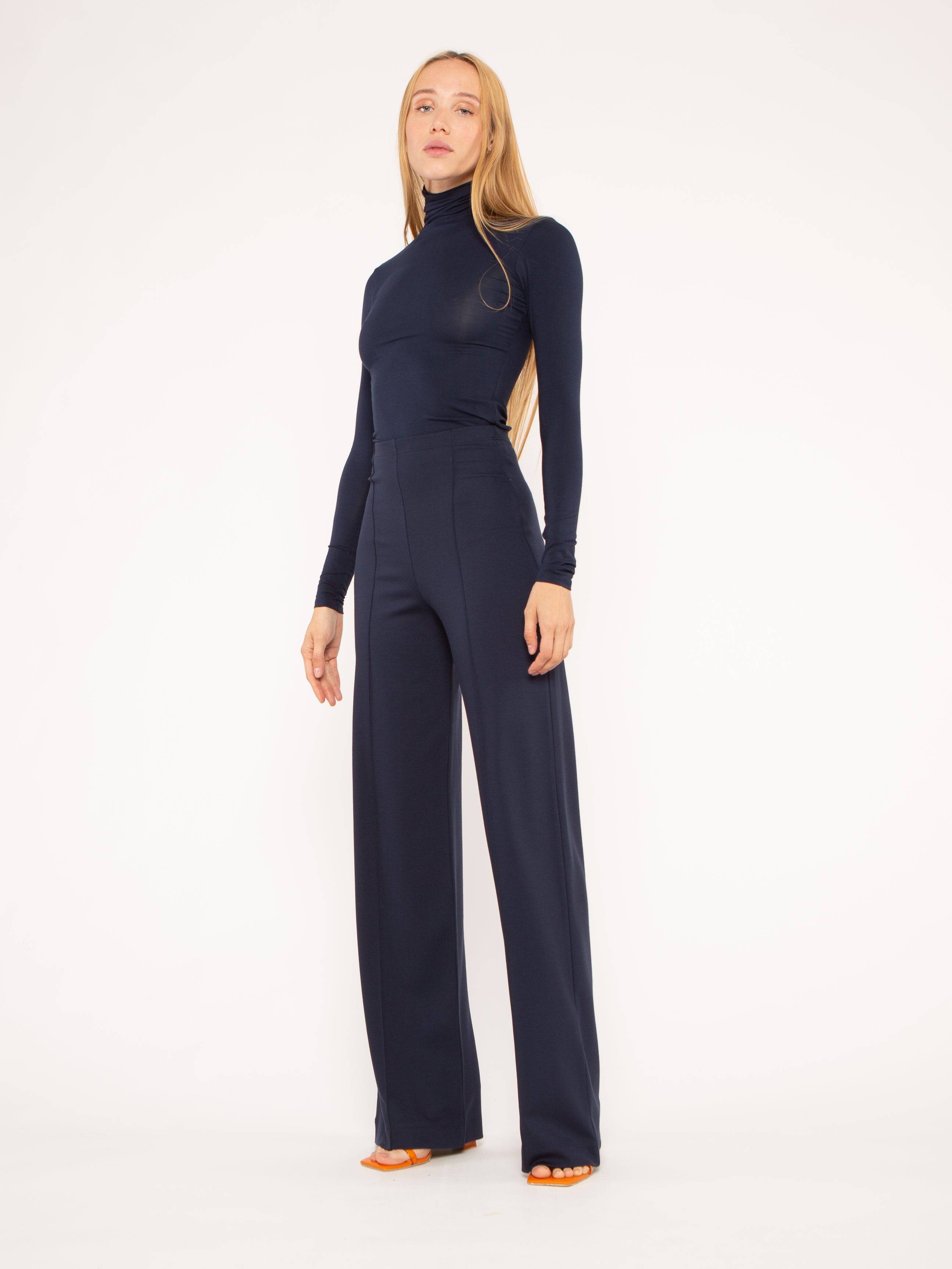 Image of Navy Ponte Knit Straight Leg Pant