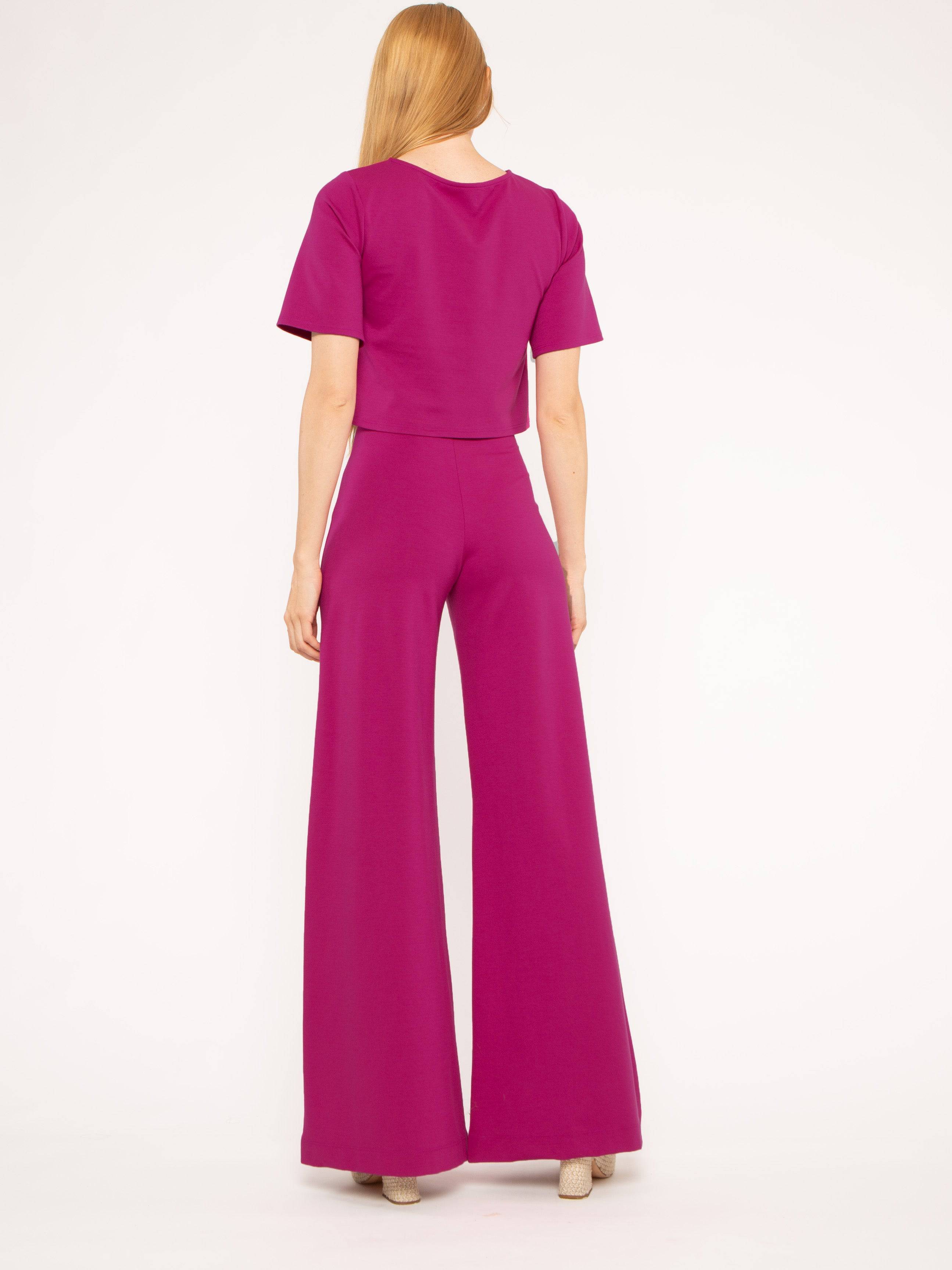 Fuchsia Ponte Knit Wide Leg Pant: Cropped | Ripley Rader