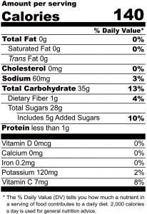 7D Dried Mangoes Nutrition Facts