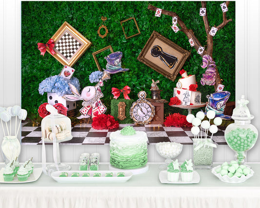 Tea Party Backdrop Princess First Birthday Party Decorations Alice in –  sensfunbackdrops