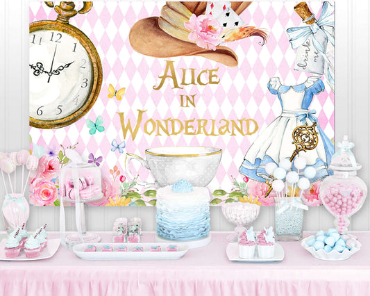 Tea Party Backdrop Princess First Birthday Party Decorations Alice in –  sensfunbackdrops