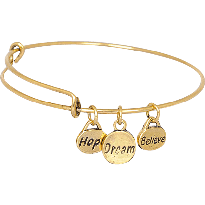 Hope Dream Believe Gold Plated Stainless Steel Expandable Bangle - Beads and Dangles