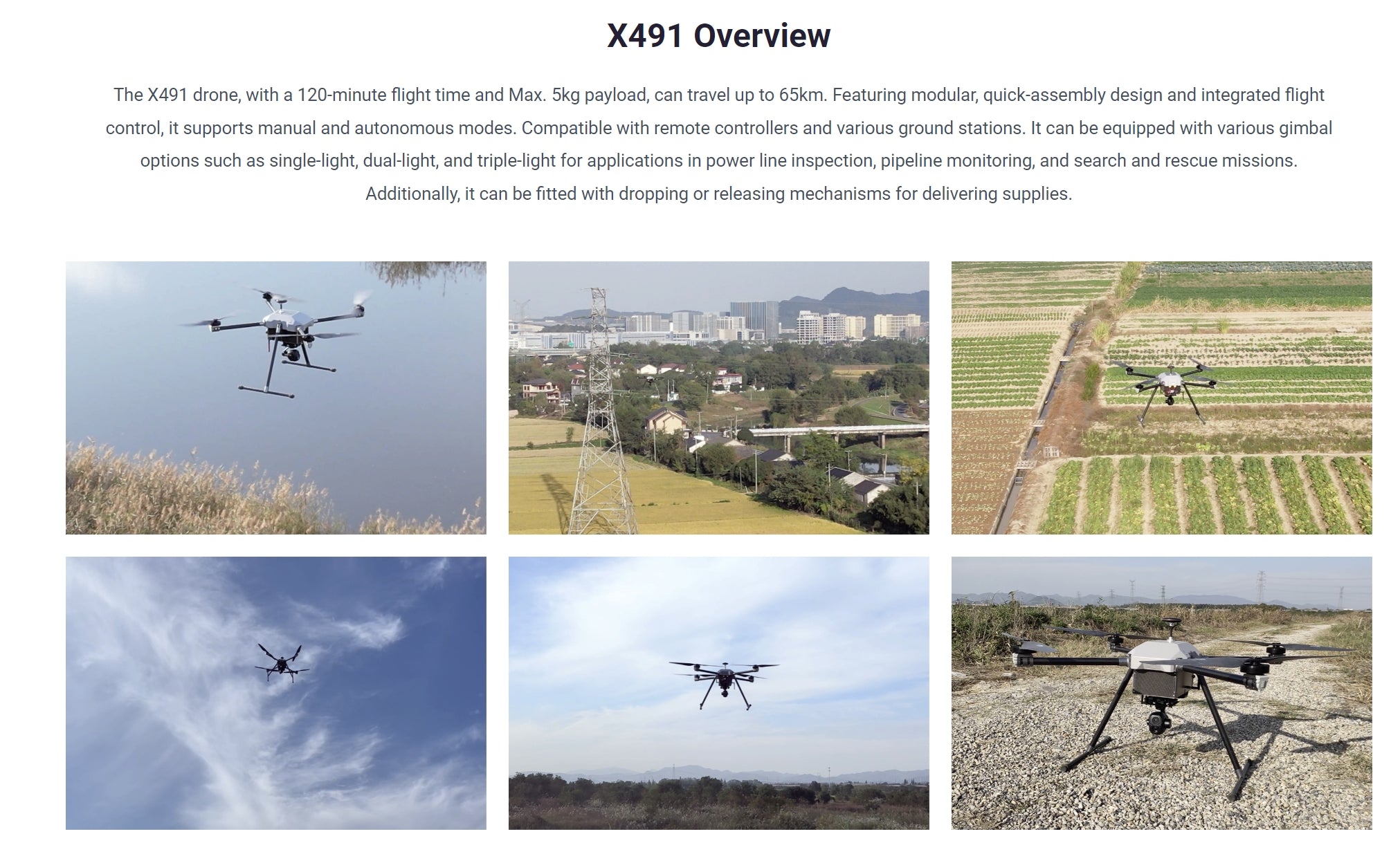 X491 Ultra Long Endurance Drone, X491 drone; with a 120-minute flight time and Max payload;