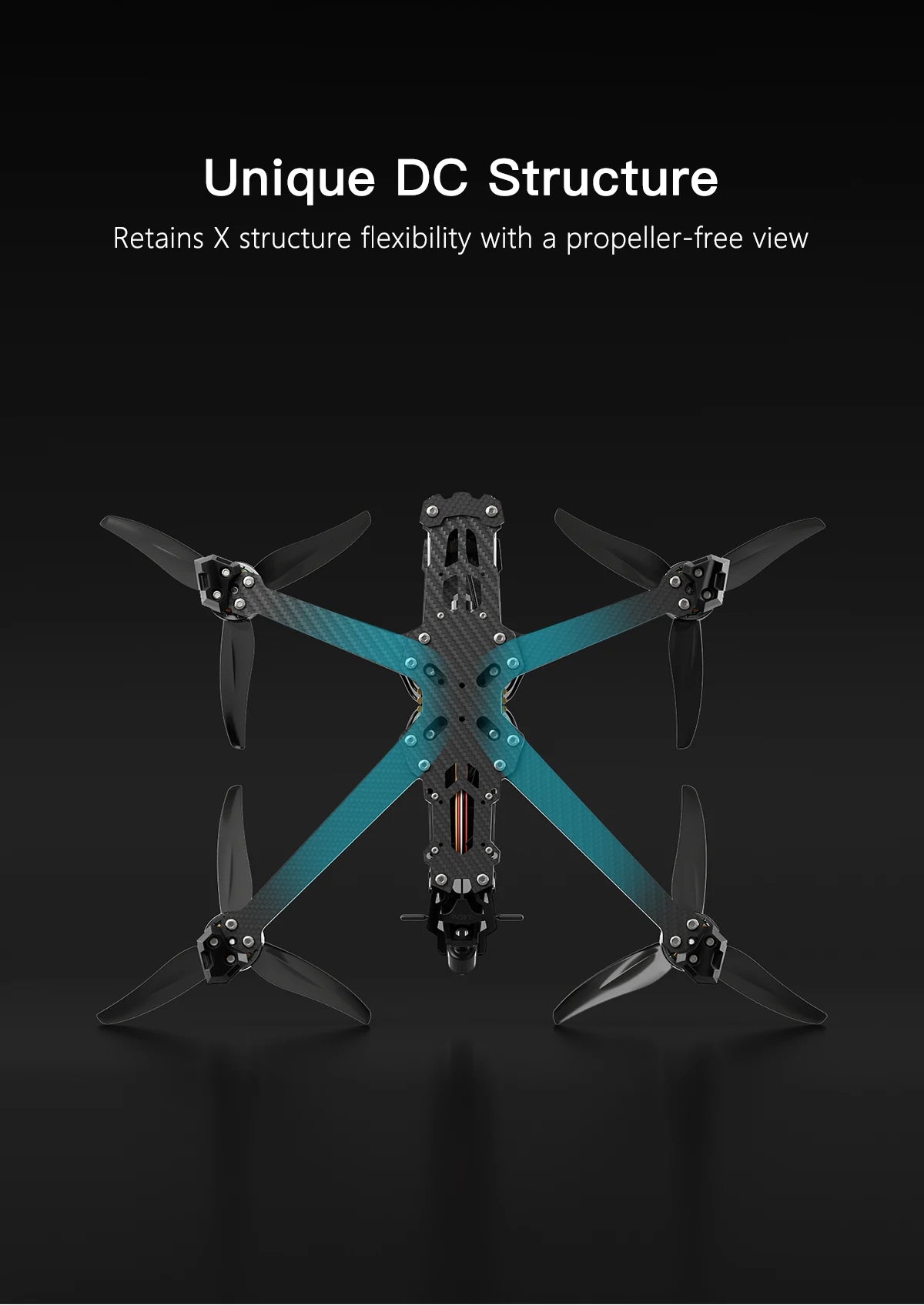 DJI O3 FPV Drone, A drone featuring a unique DC structure, combining X-structure flexibility with a propeller-free line of sight.