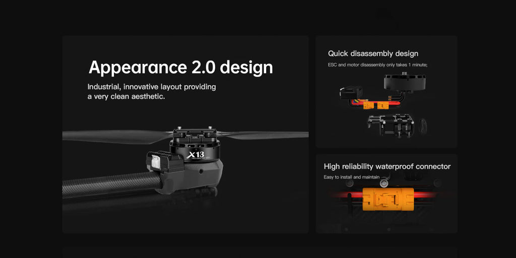 Hobbywing X13 Power System - 14S 18S 53KG Thrust 45KV 60KV XRotor X13 Motor, quick disassembly design appearance 2.0 design esc und