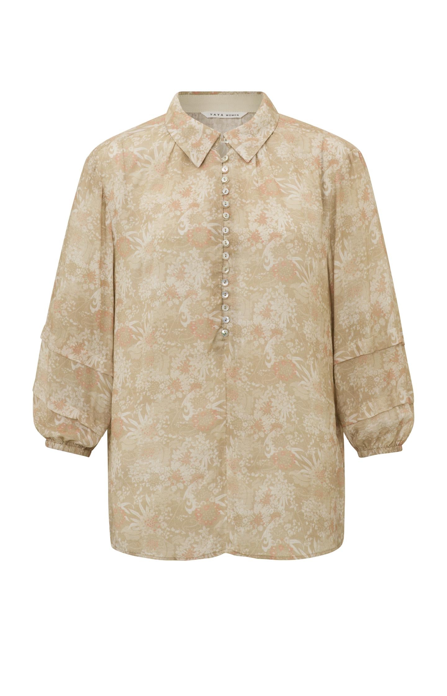 Blouse with 7/8 balloon sleeves, buttons and floral print - Type: product