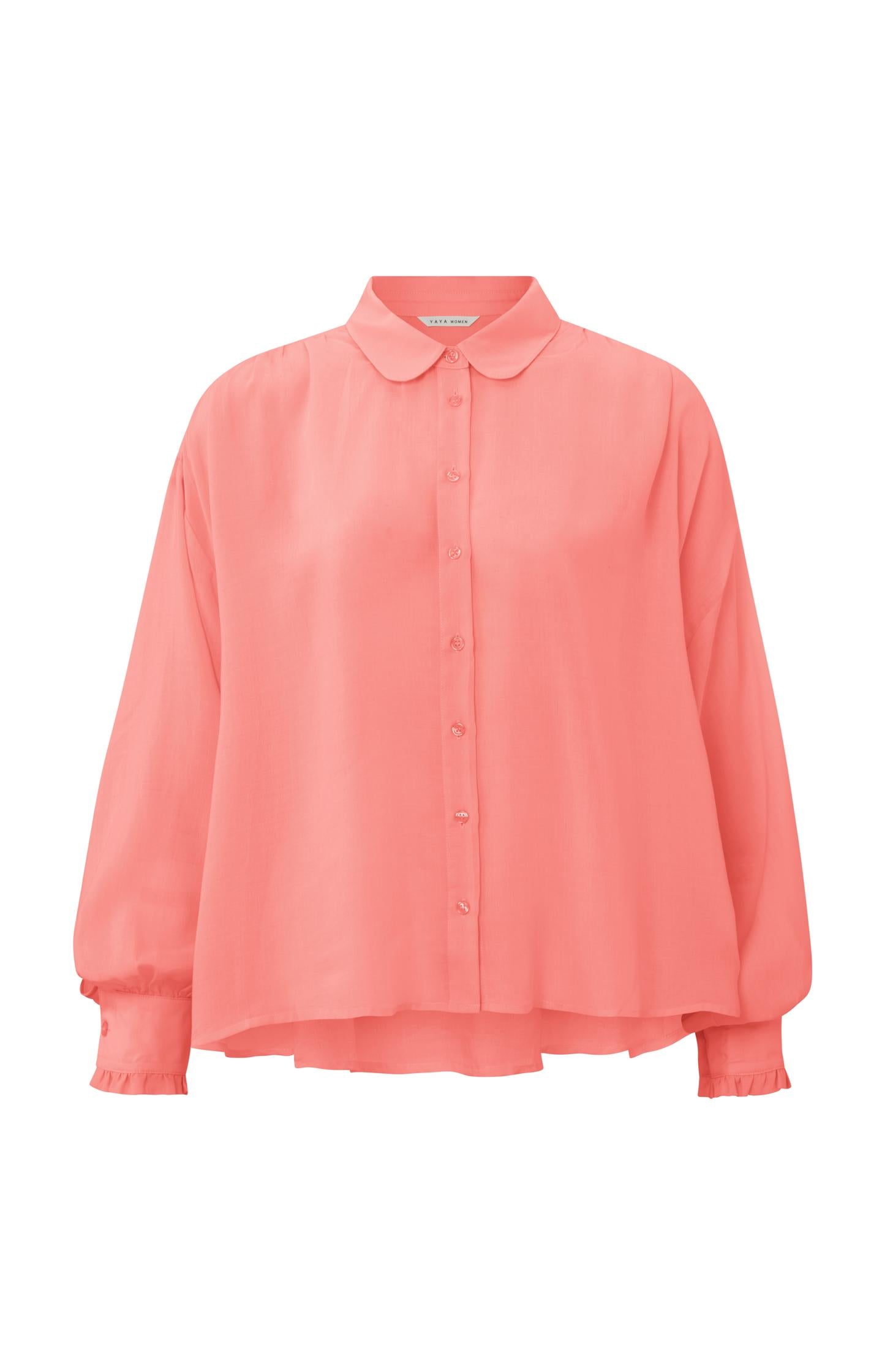 Blouse with long balloon sleeves, buttons and pleated detail - Type: product