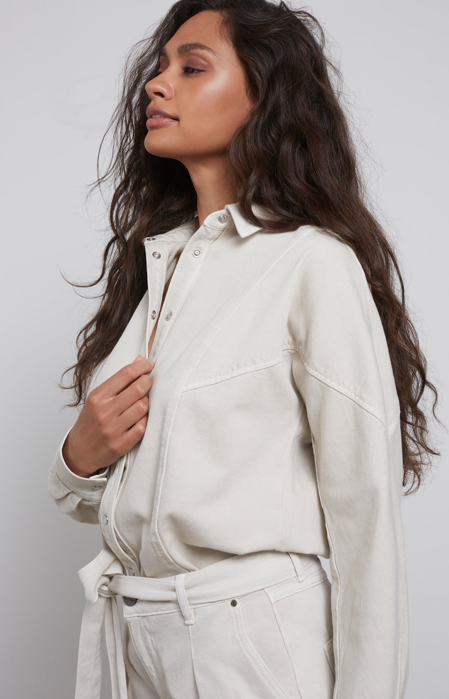 Blouse with long sleeves, press studs and seam details - Type: lookbook