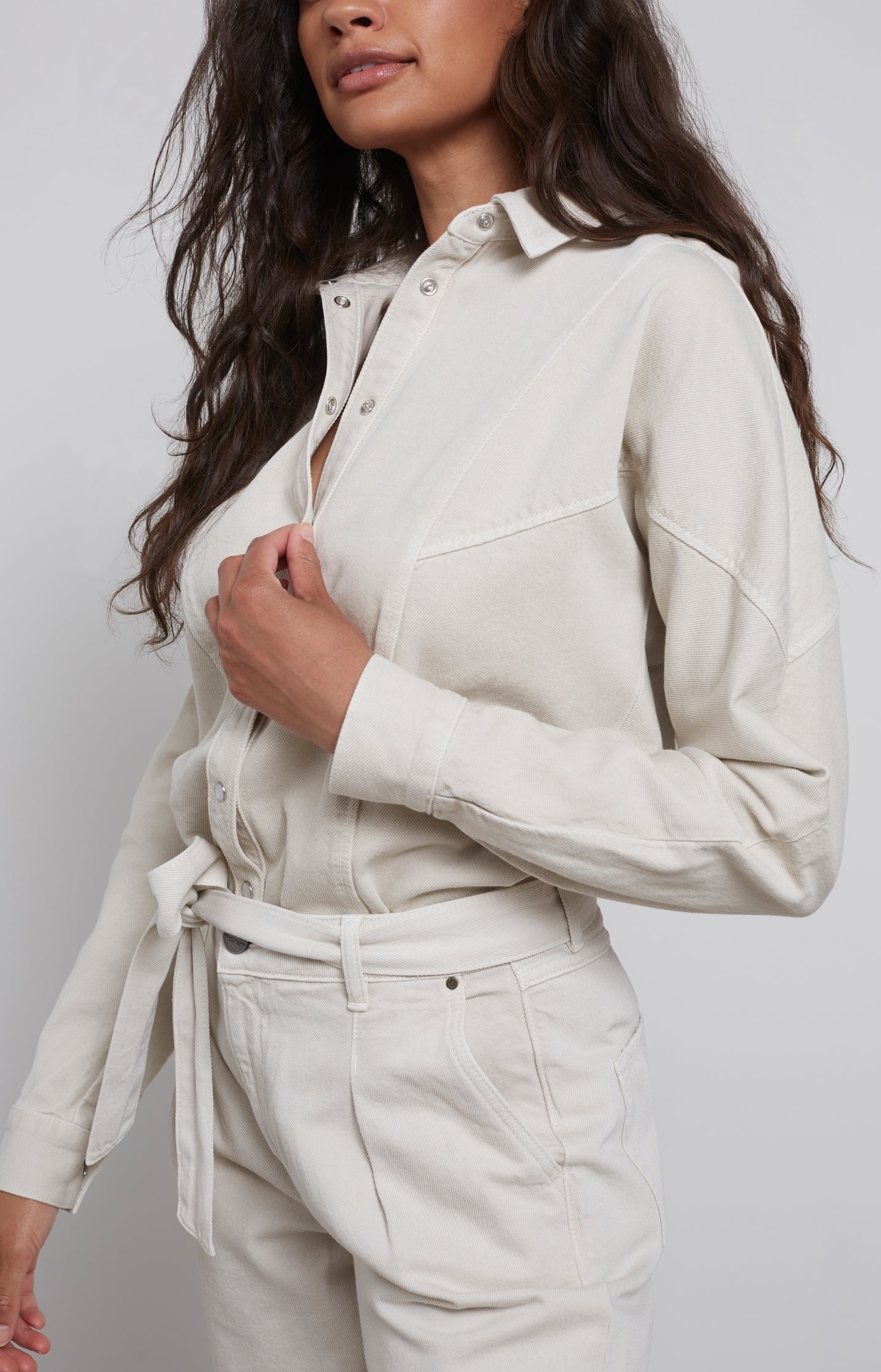 Blouse with long sleeves, press studs and seam details