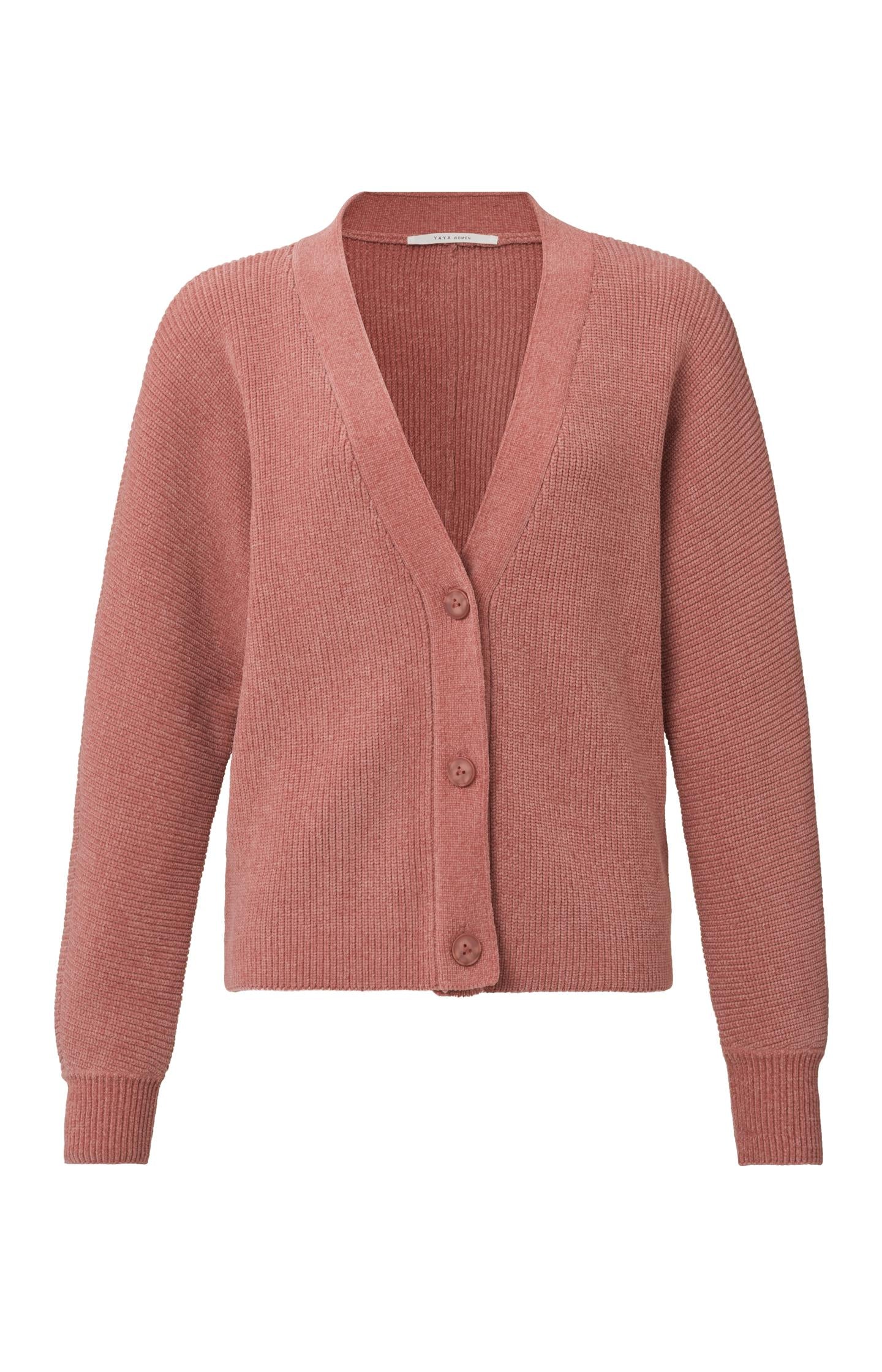 Chenille cardigan with V-neck, long sleeves and buttons - Type: product