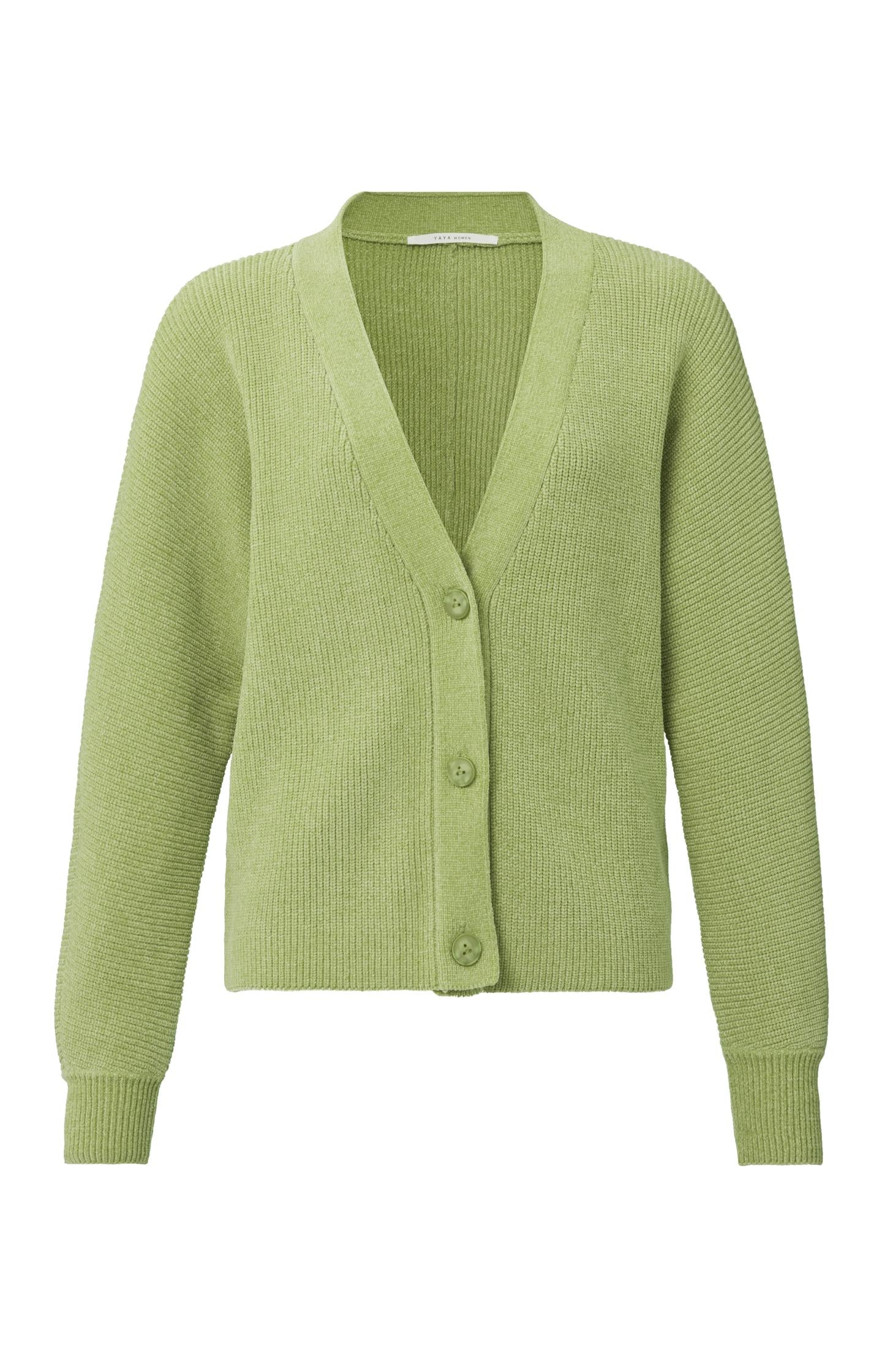 Chenille cardigan with V-neck, long sleeves and buttons - Type: product