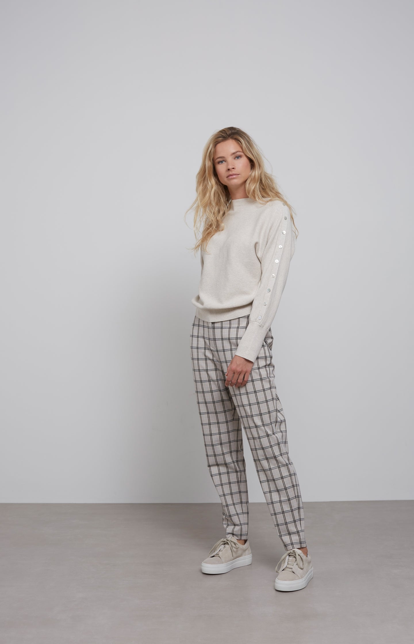 Chino trousers with straight leg, pockets and check print - Type: lookbook