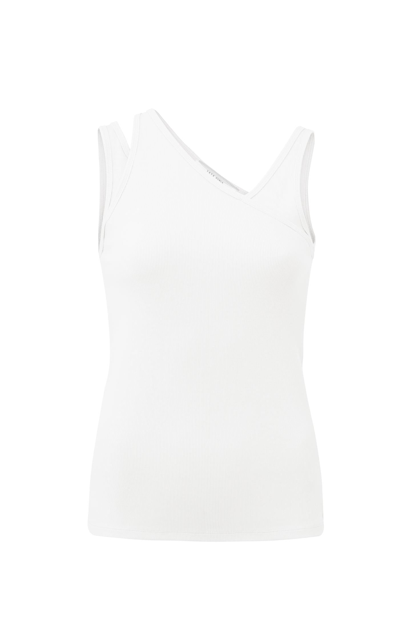 Cotton ribbed top with neck detail in regular fit - Type: product