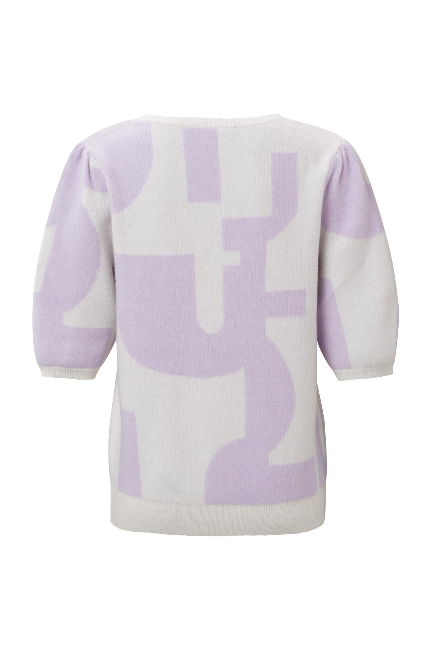 Crewneck sweater with half sleeves and jacquard print