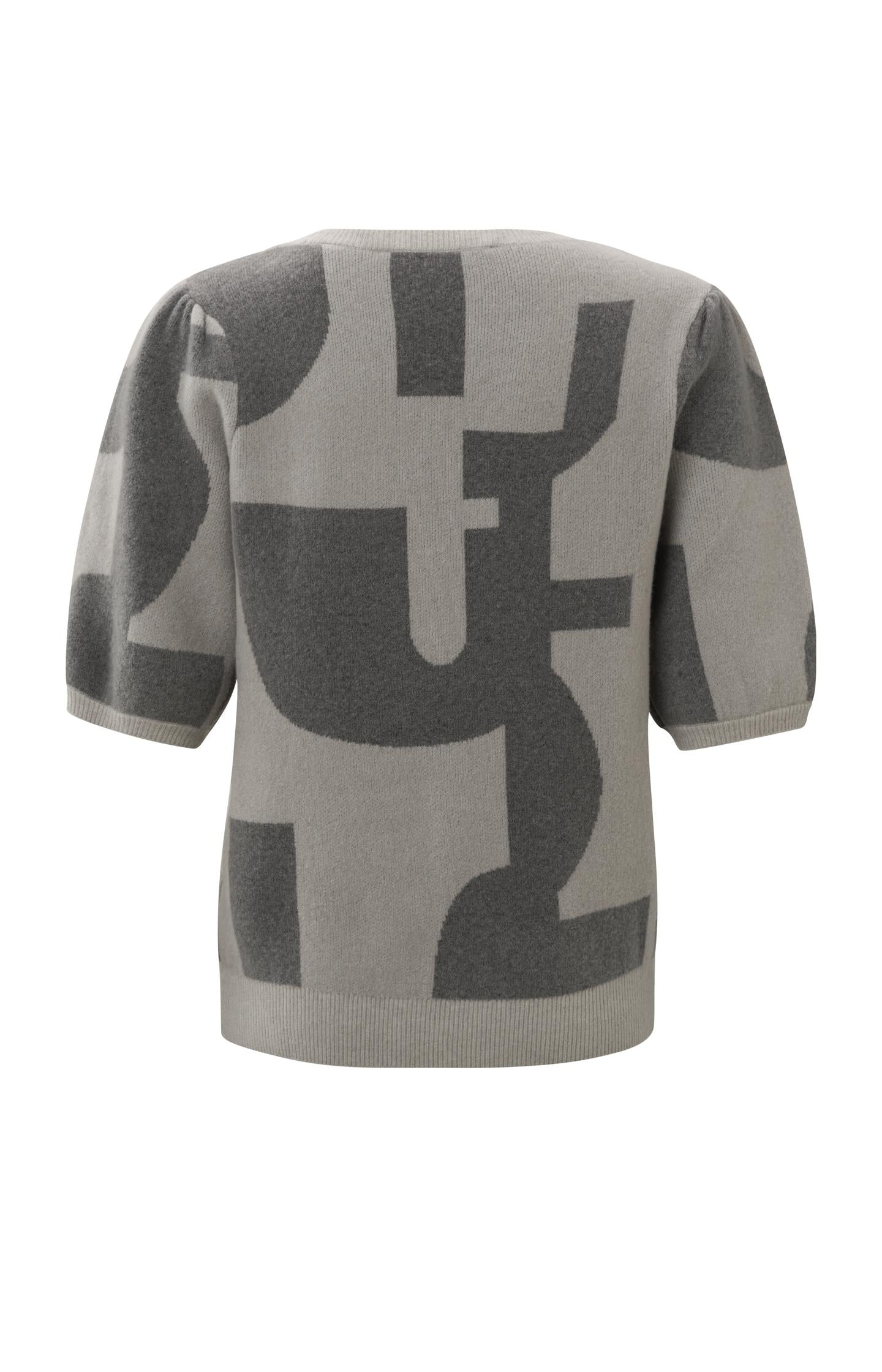 Crewneck sweater with half sleeves and jacquard print