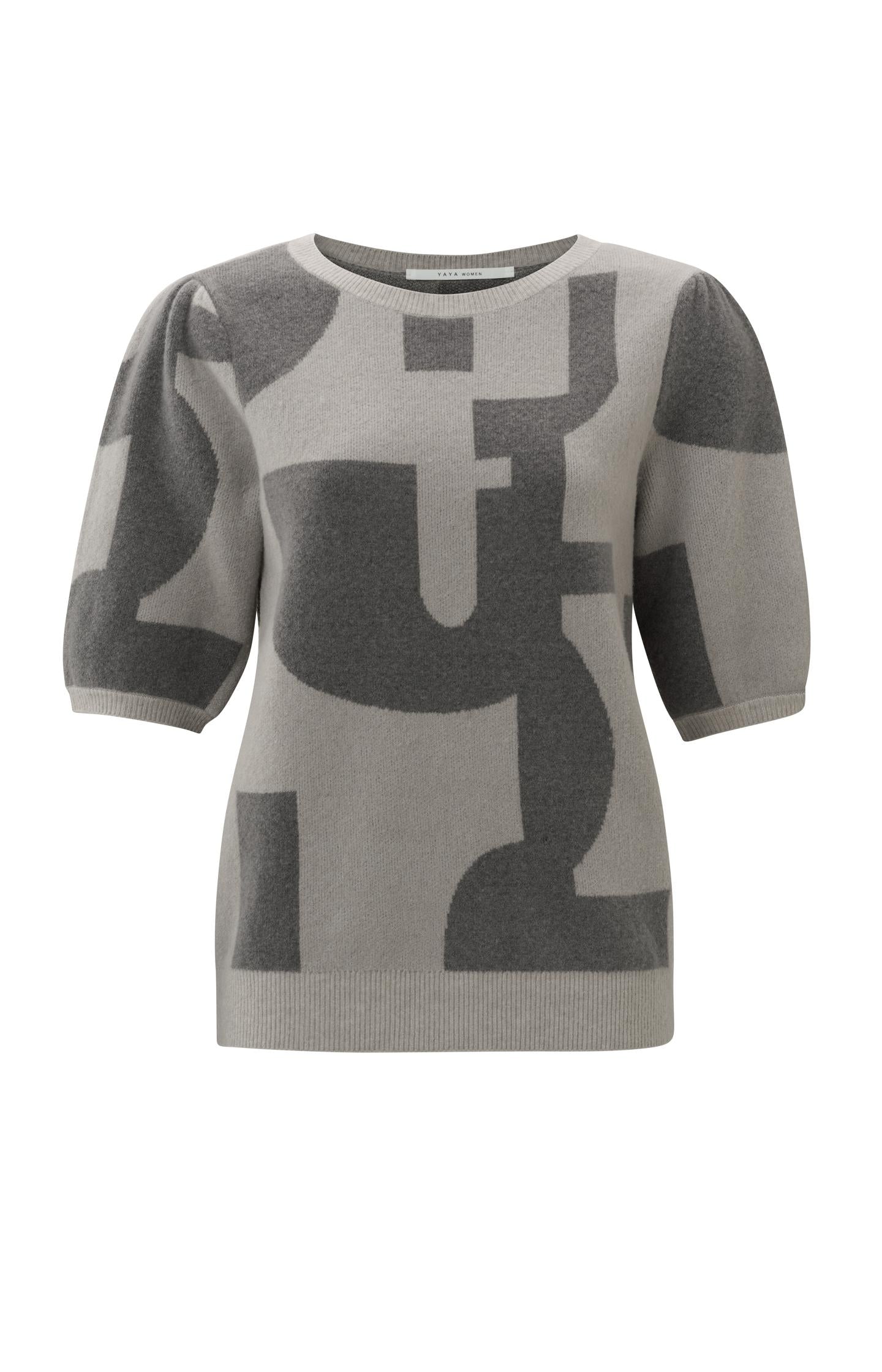 Crewneck sweater with half sleeves and jacquard print - Type: product