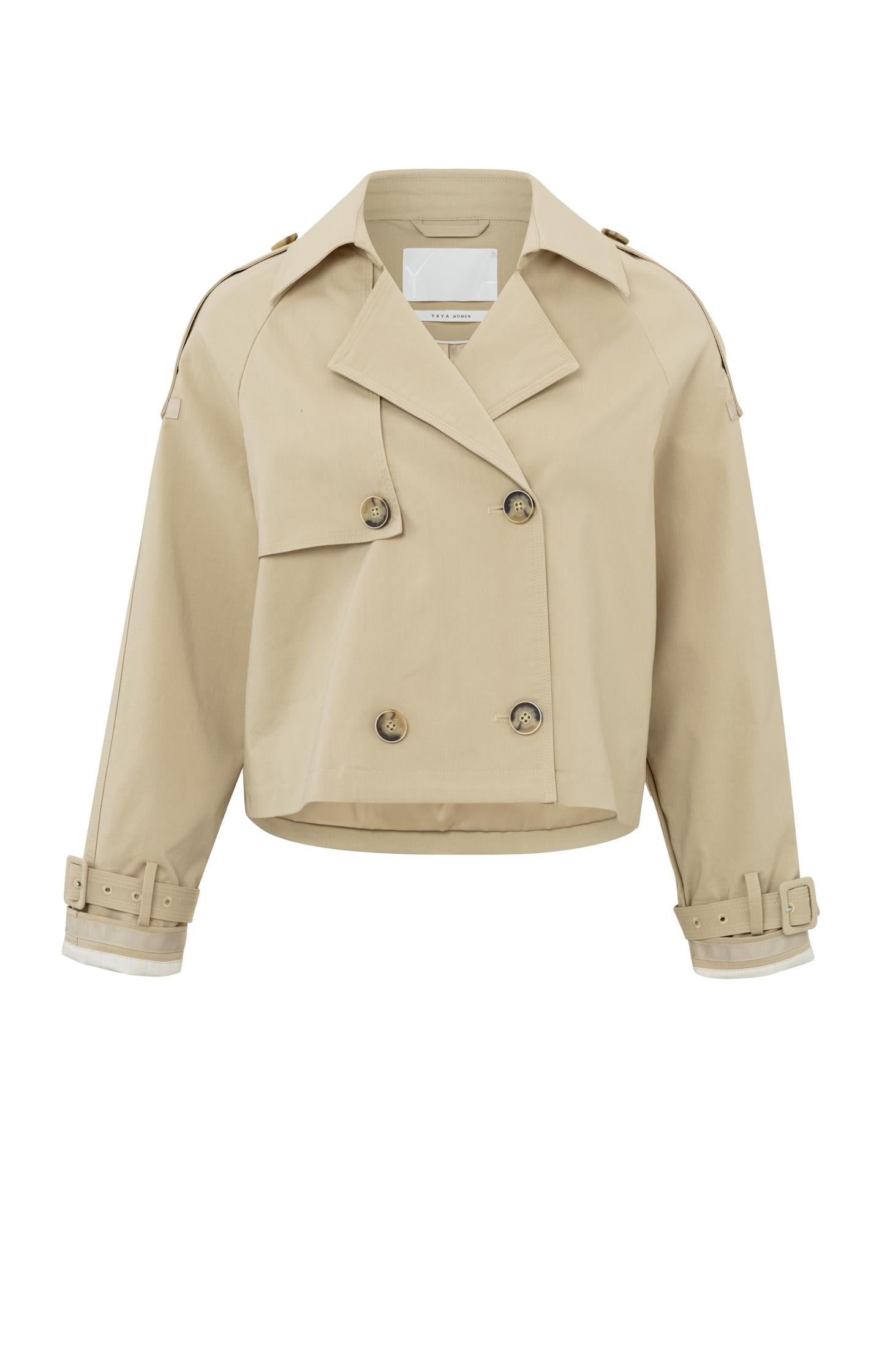Cropped trench coat with long sleeves and shoulder details - Type: product
