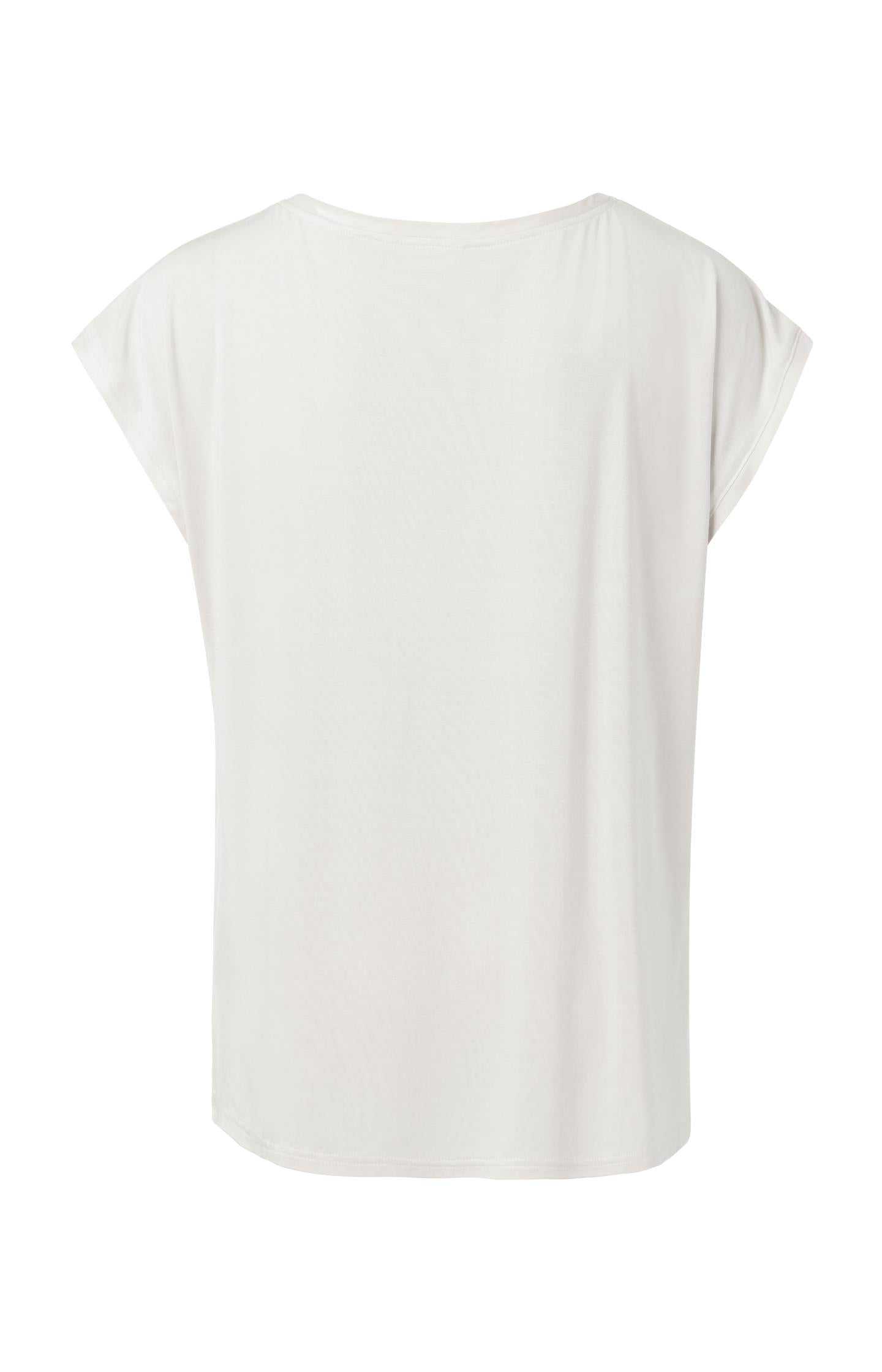 Cupro blend fabric mix T-shirt with rounded hems