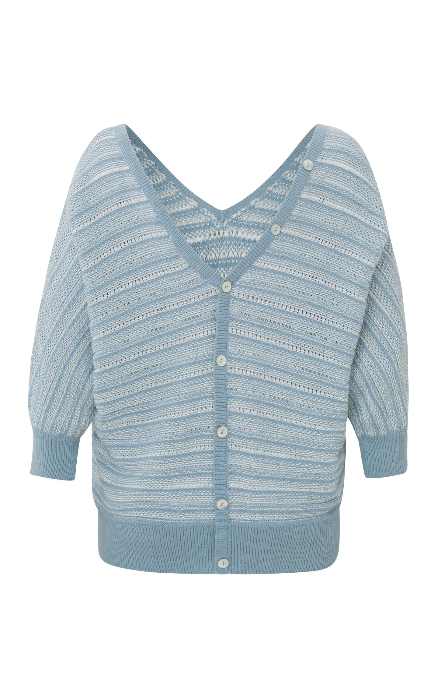 Double V-neck sweater with long sleeves and striped pattern