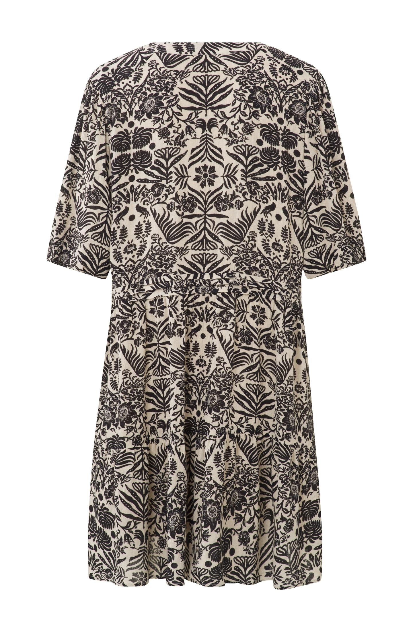 Dress with V-neck, mid-length sleeves and folklore print