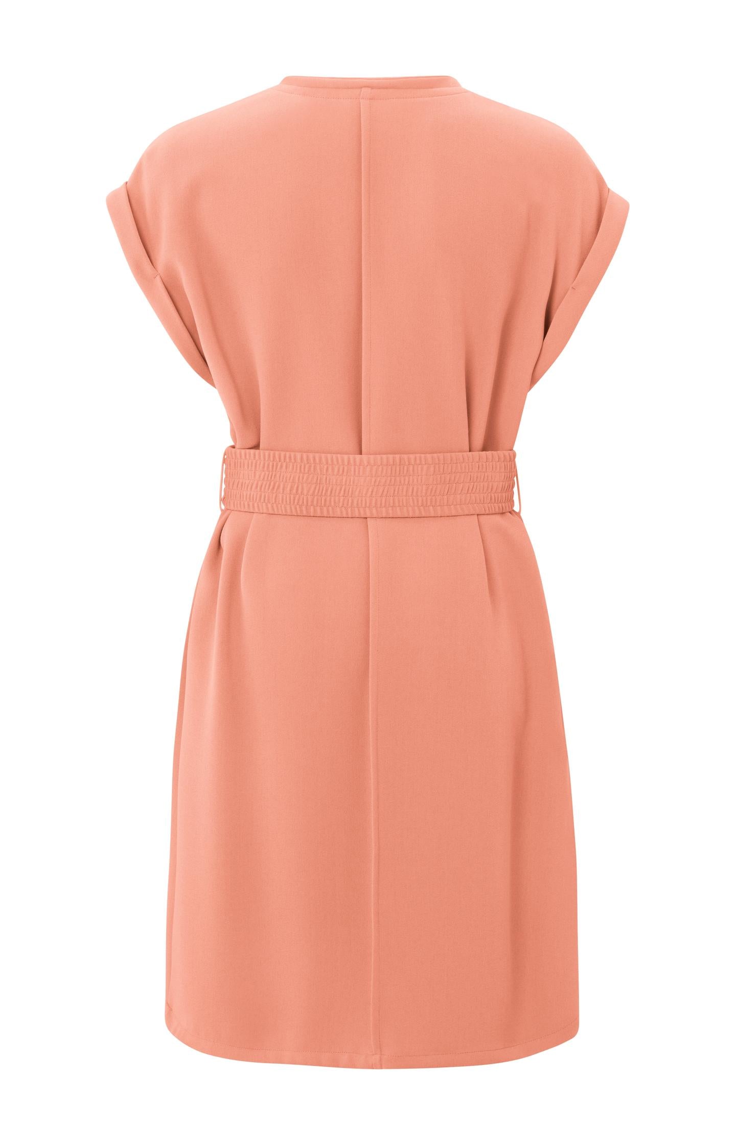 Dress with V-neck, short sleeves and detailed belt