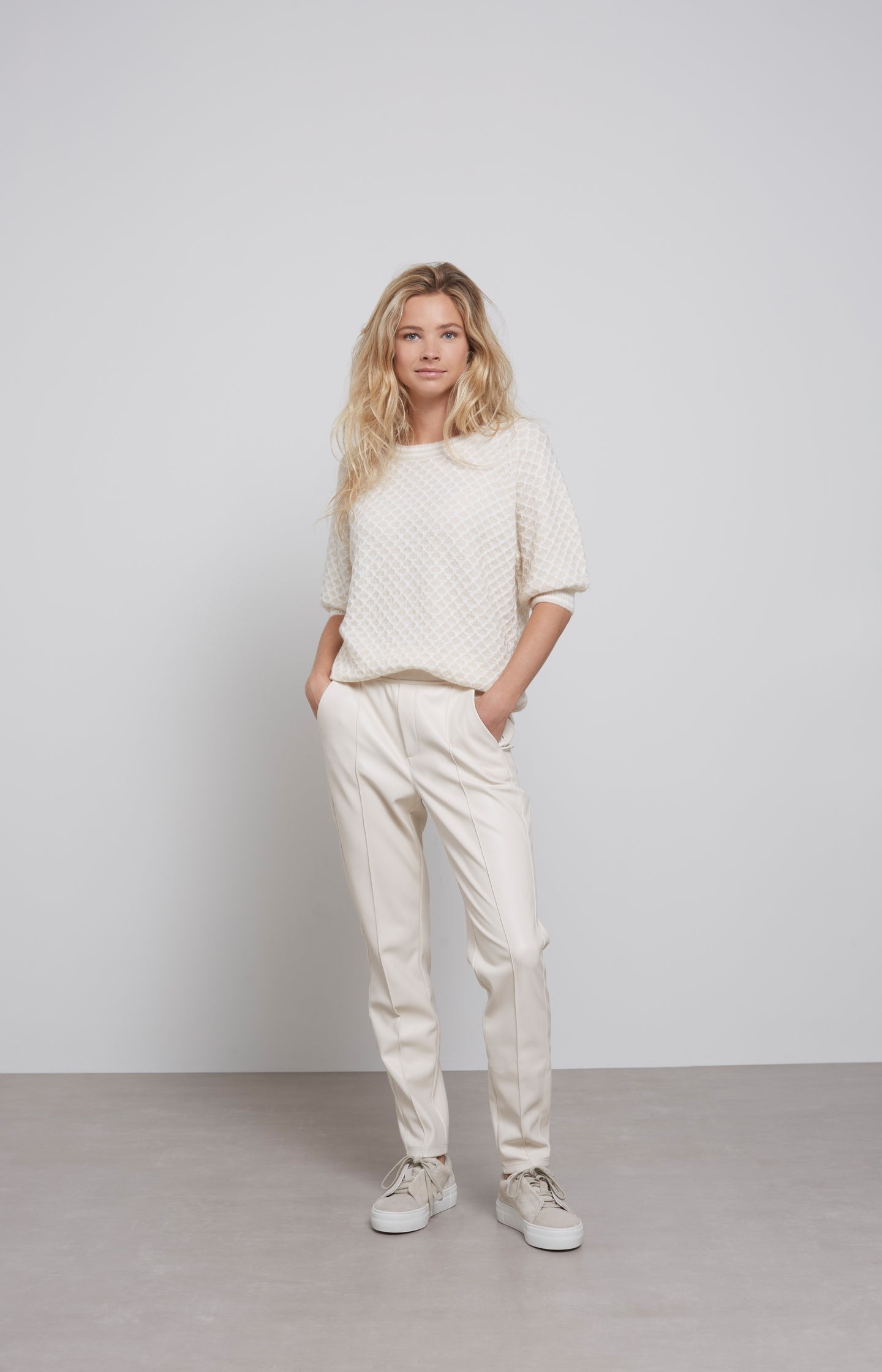 Faux leather trousers with side pockets and seam details - Type: lookbook