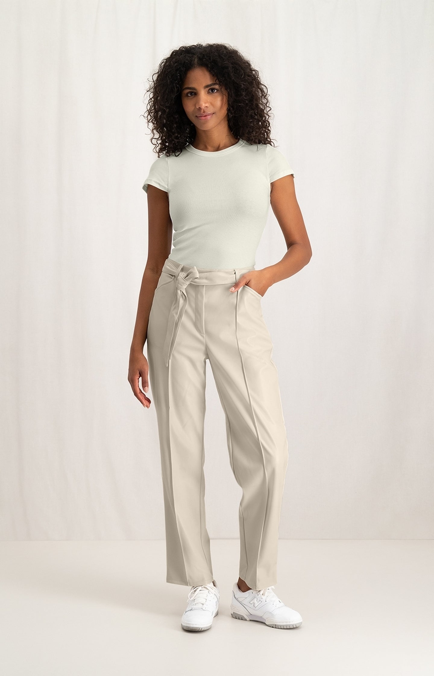 Faux leather trousers with straight leg and pockets