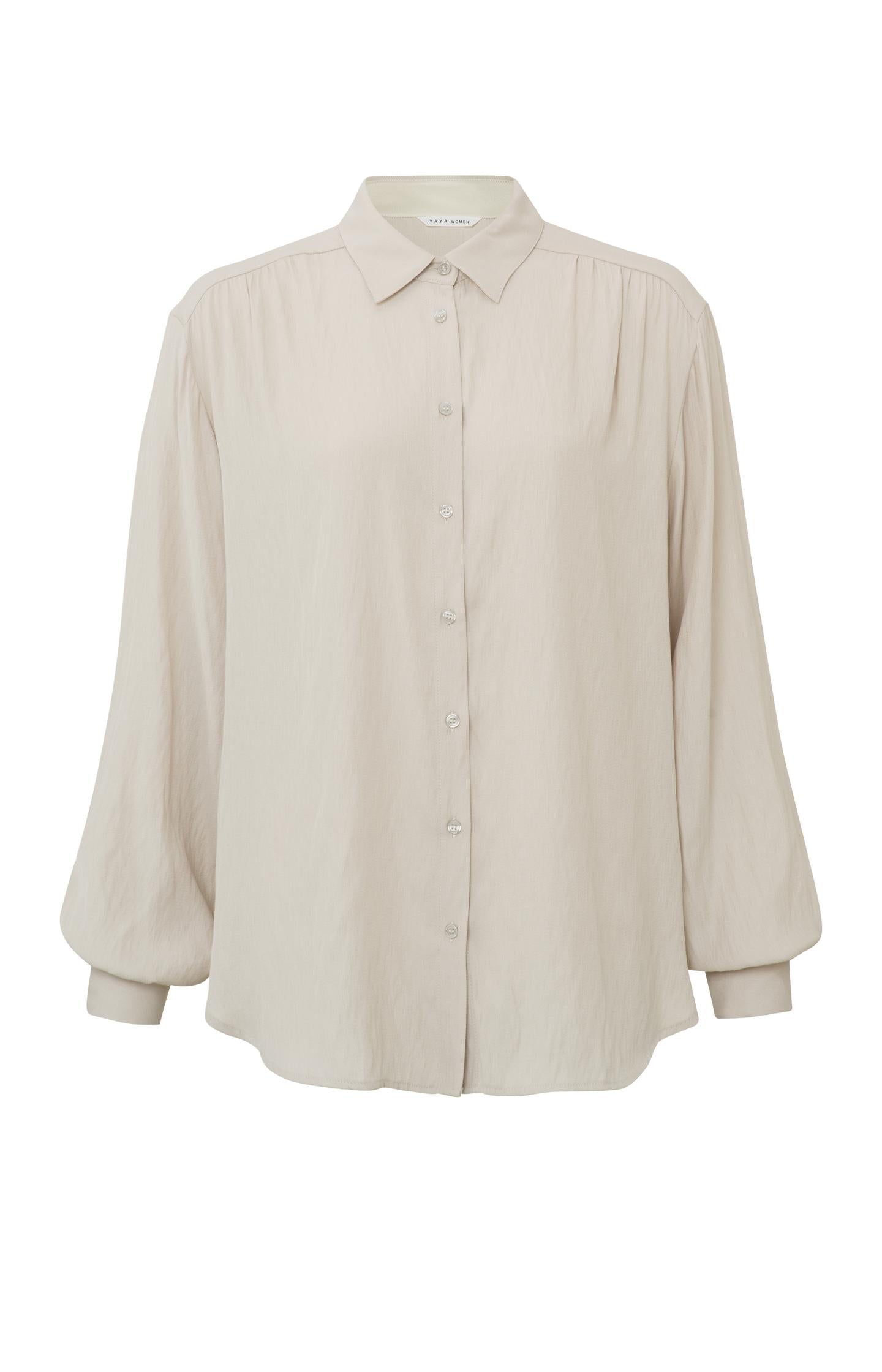 Flowy blouse with long balloon sleeves and pleated details - Type: product