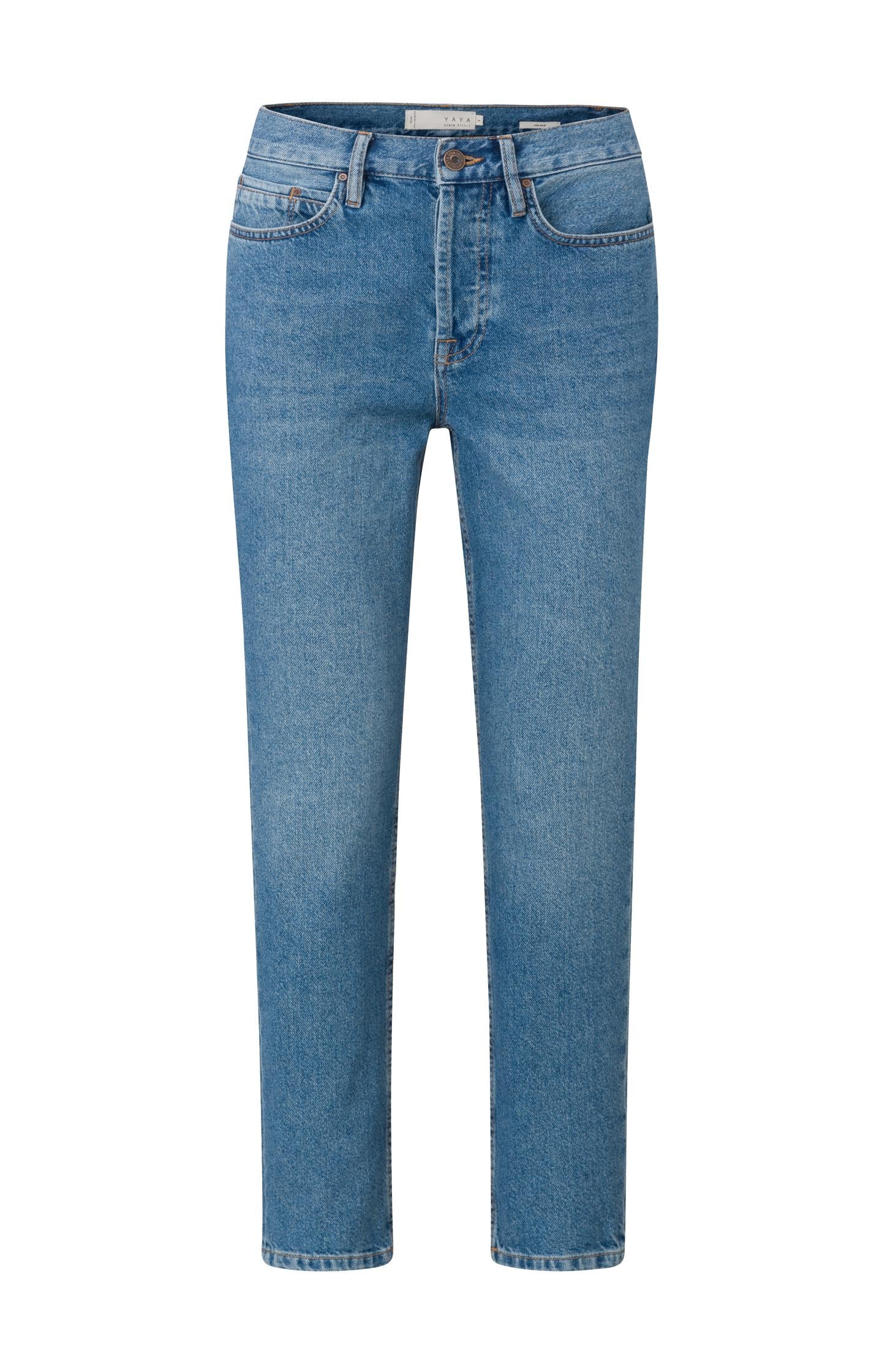 High waist denim trousers with straight leg and pockets - Type: product