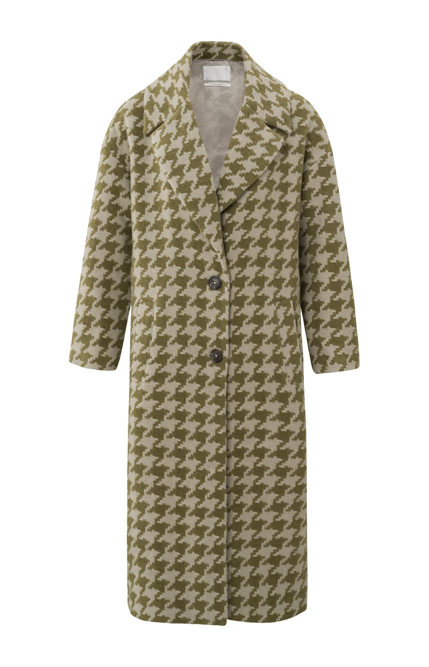 Houndstooth coat with long sleeves, pockets and buttons - Type: product