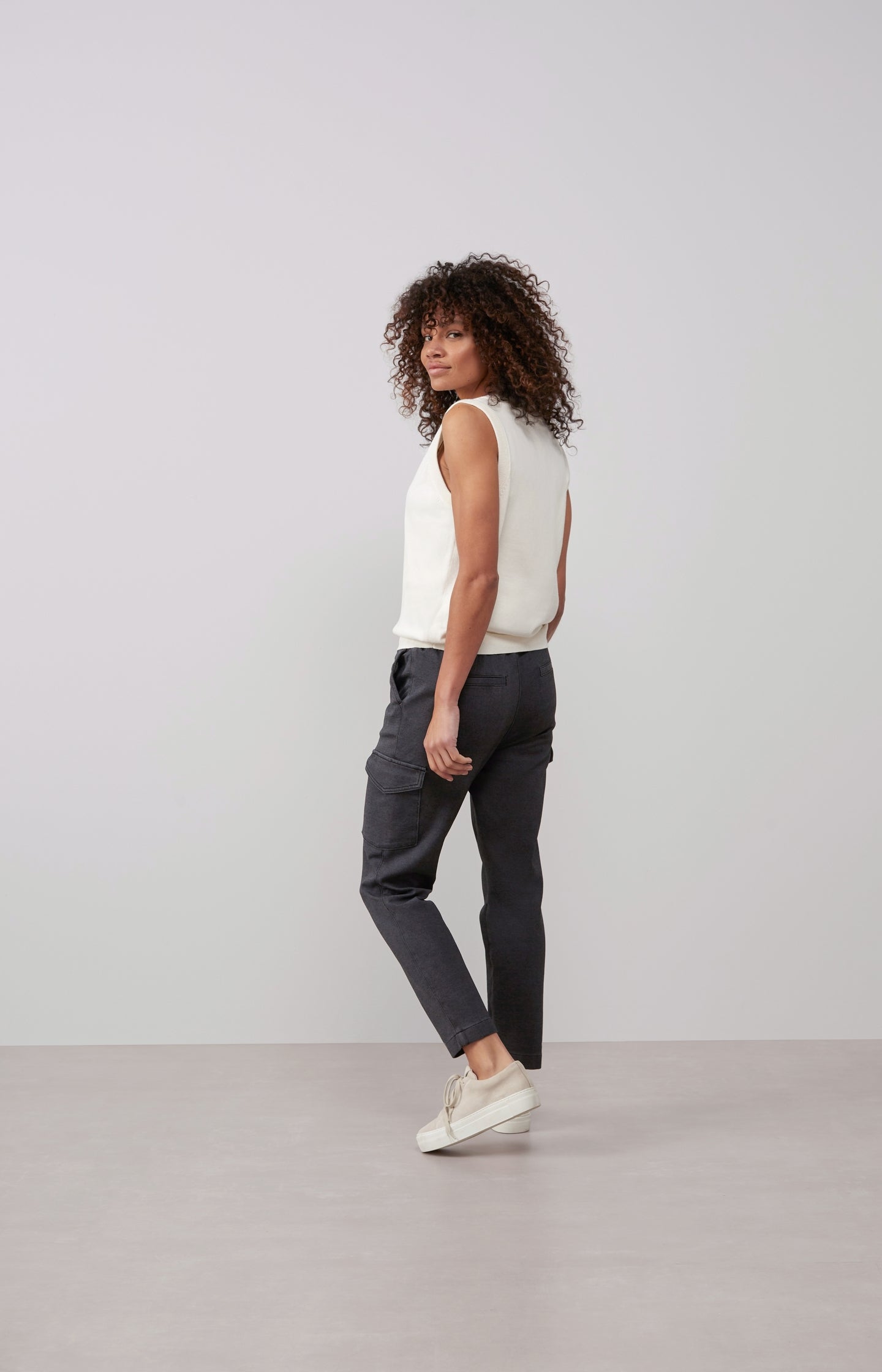 Jersey cargo trousers with drawstring and elastic waist