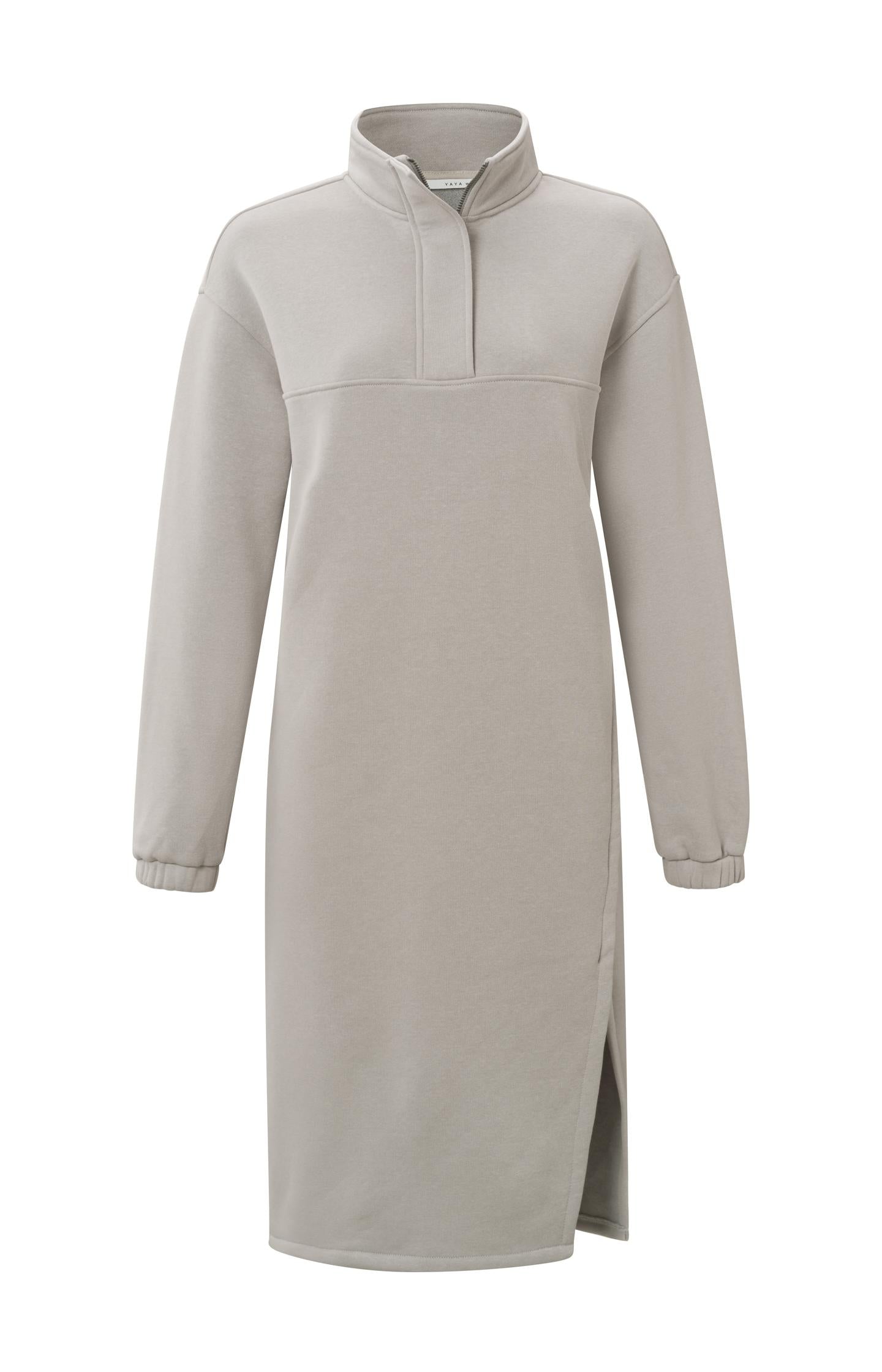 Jersey sweater dress with high neck, long sleeves and slit - Type: product