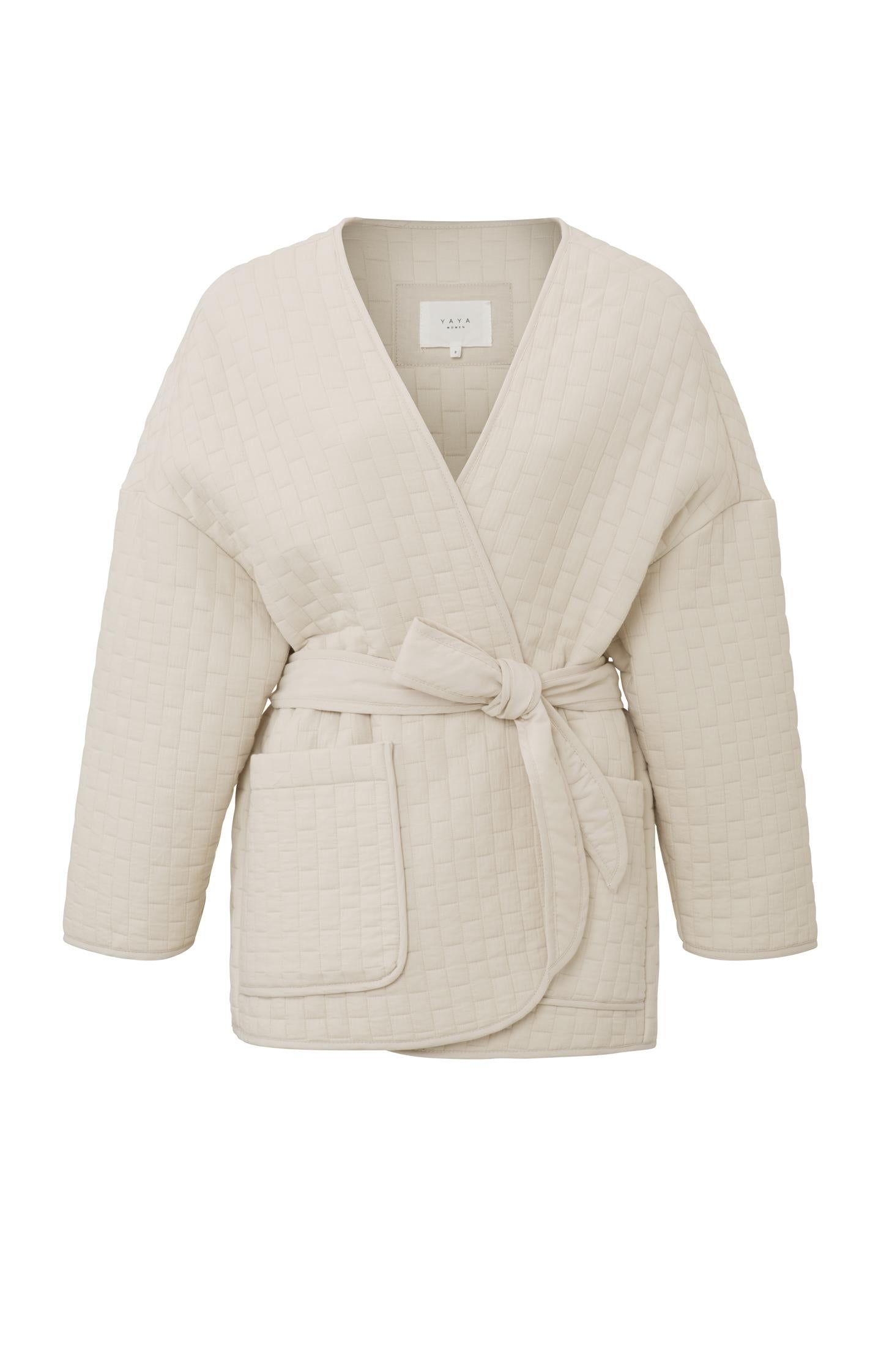 Kimono jacket with V-neck, long sleeves and waistband - Type: product