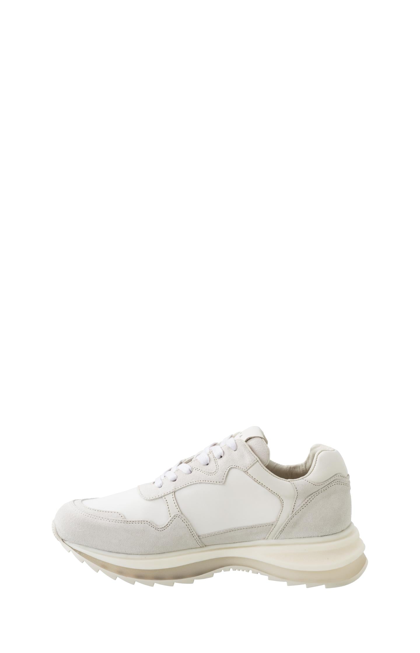 Leather sneaker with lace up style and sole details - Onyx White