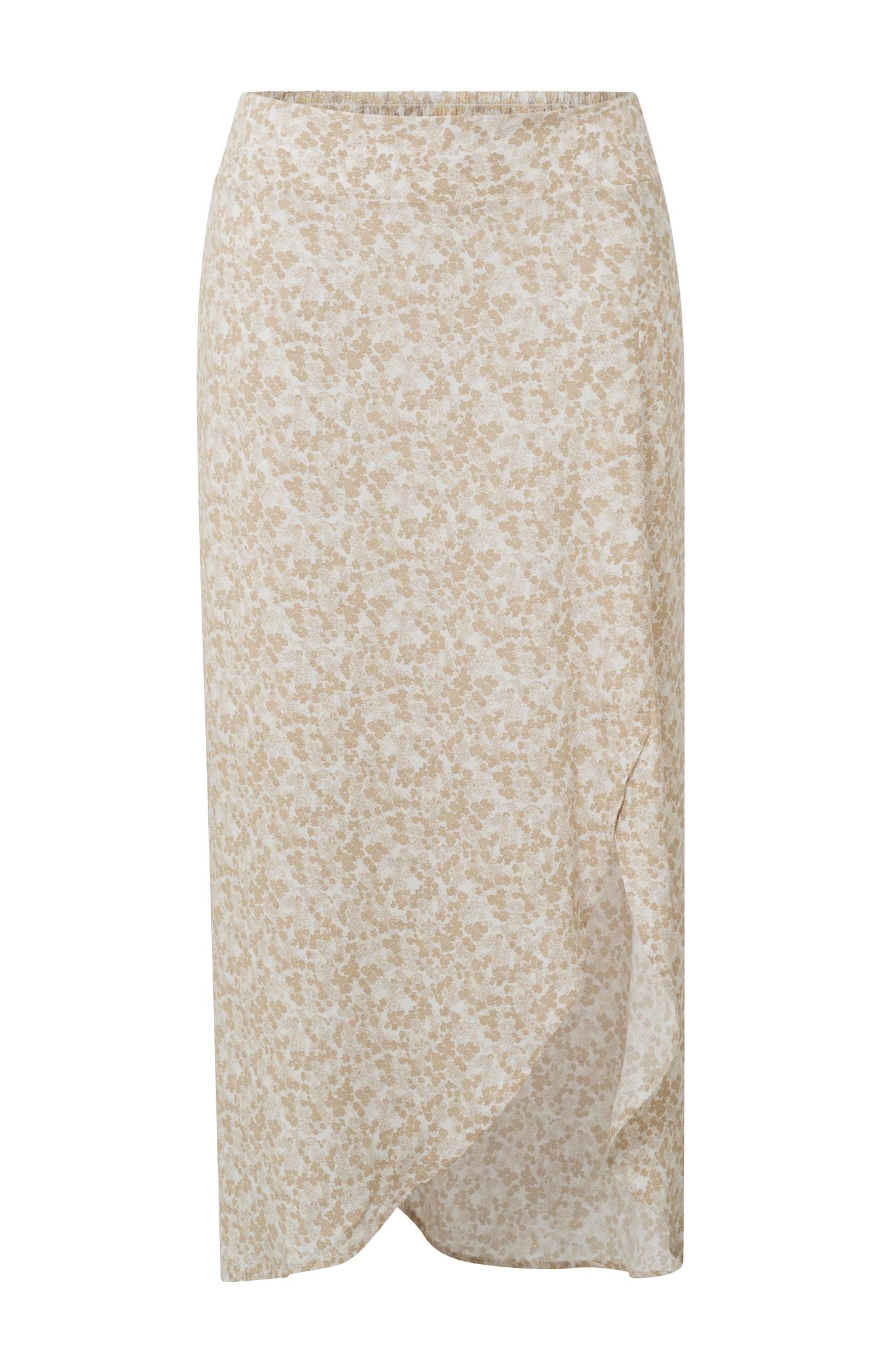 Midi skirt with elastic waist, wrap effect and floral print - Type: product