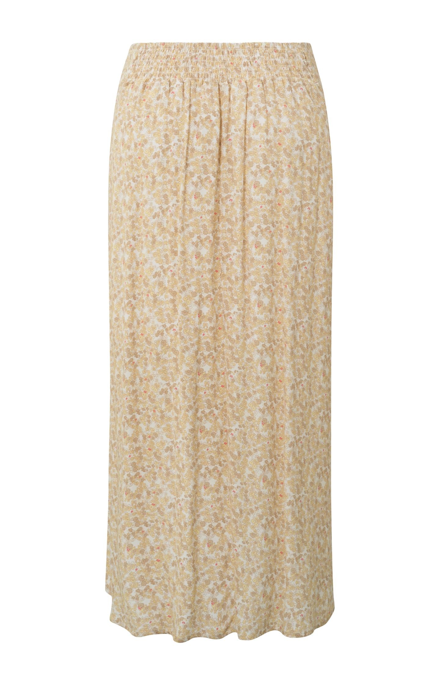 Midi skirt with elastic waist, wrap effect and floral print