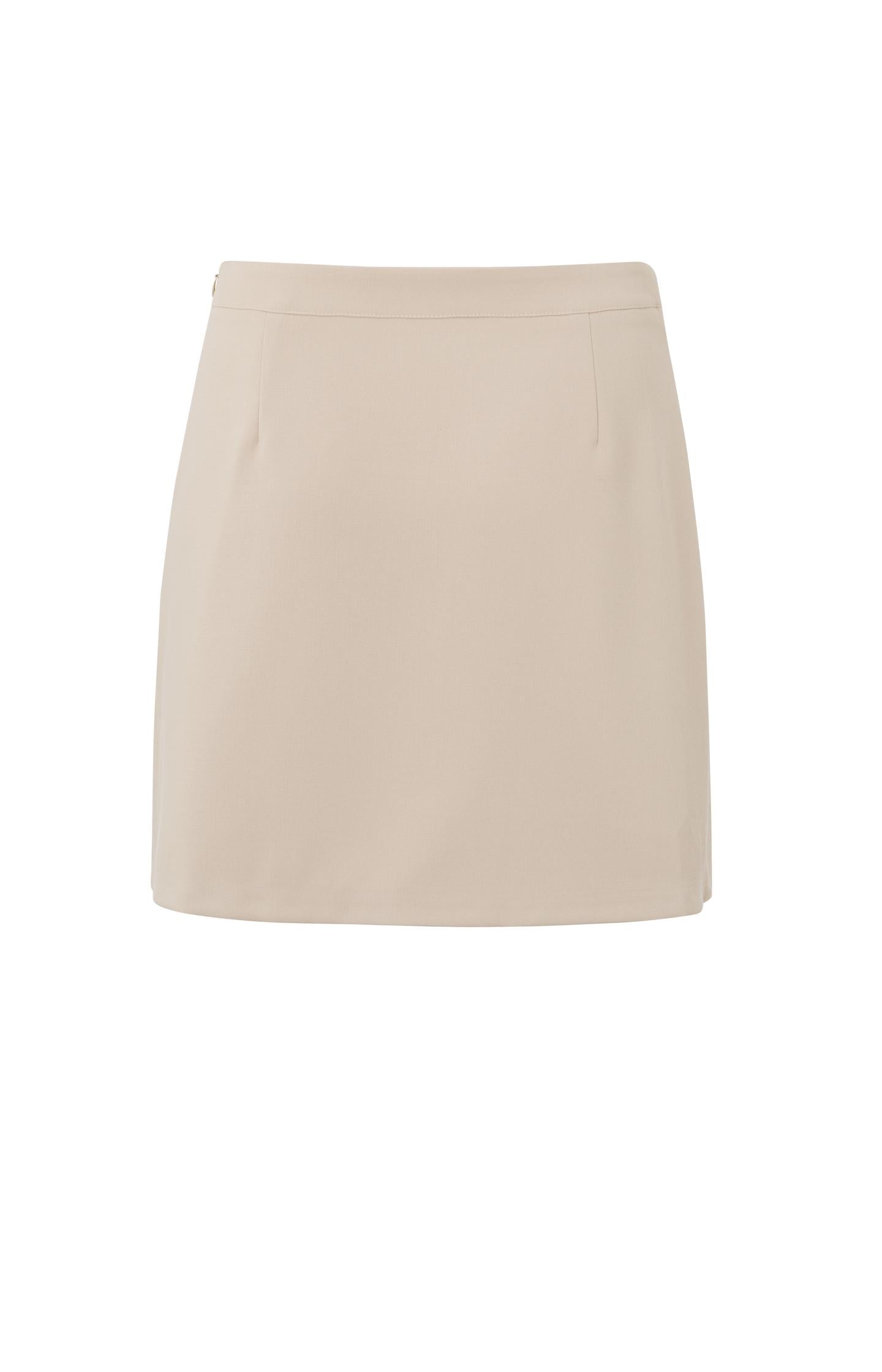 Mini skirt with detailed waist, wrap effect and side strap
