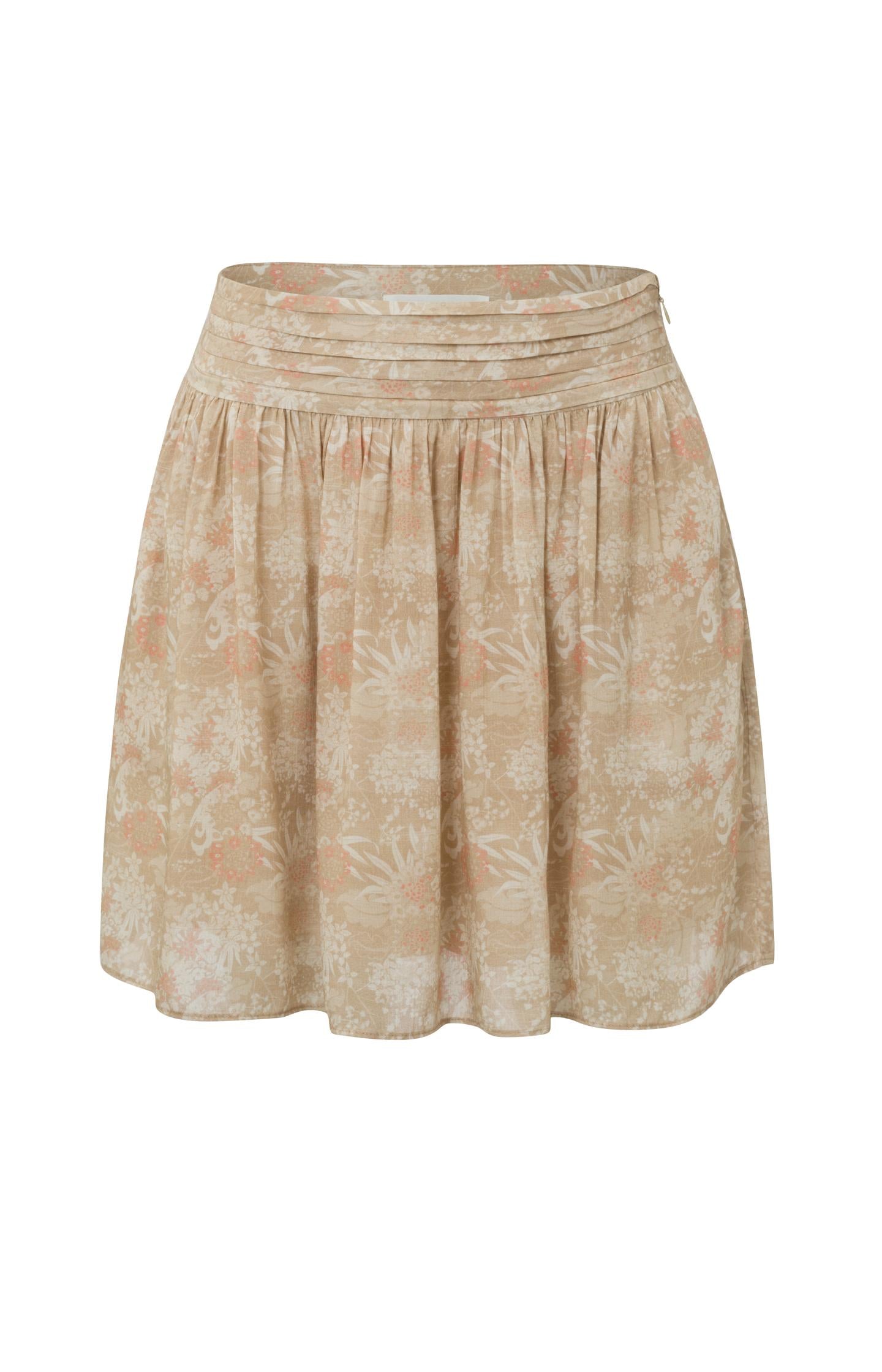 Mini skirt with detailed waist, zipper and floral print - Type: product