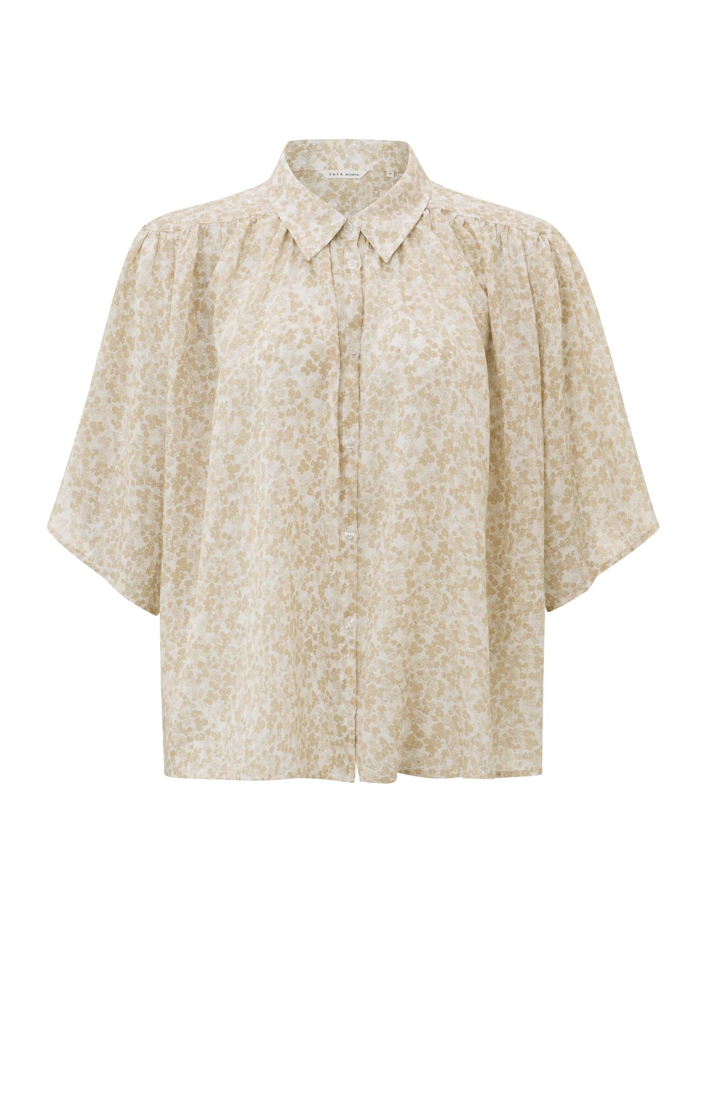 Oversized blouse with mid-length pleated and floral print - Type: product