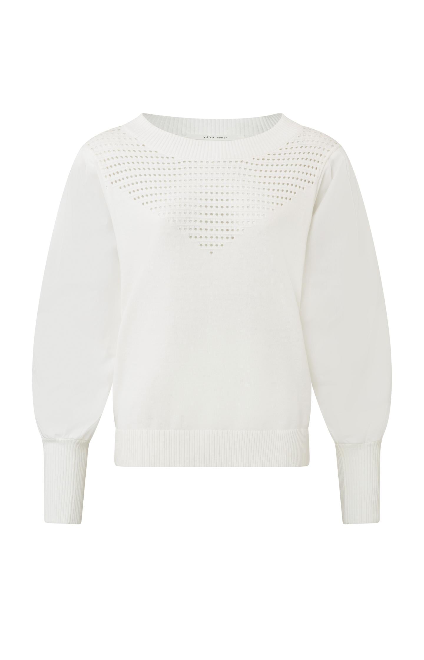 Pointelle sweater with round neck and long puffed sleeves - Type: product