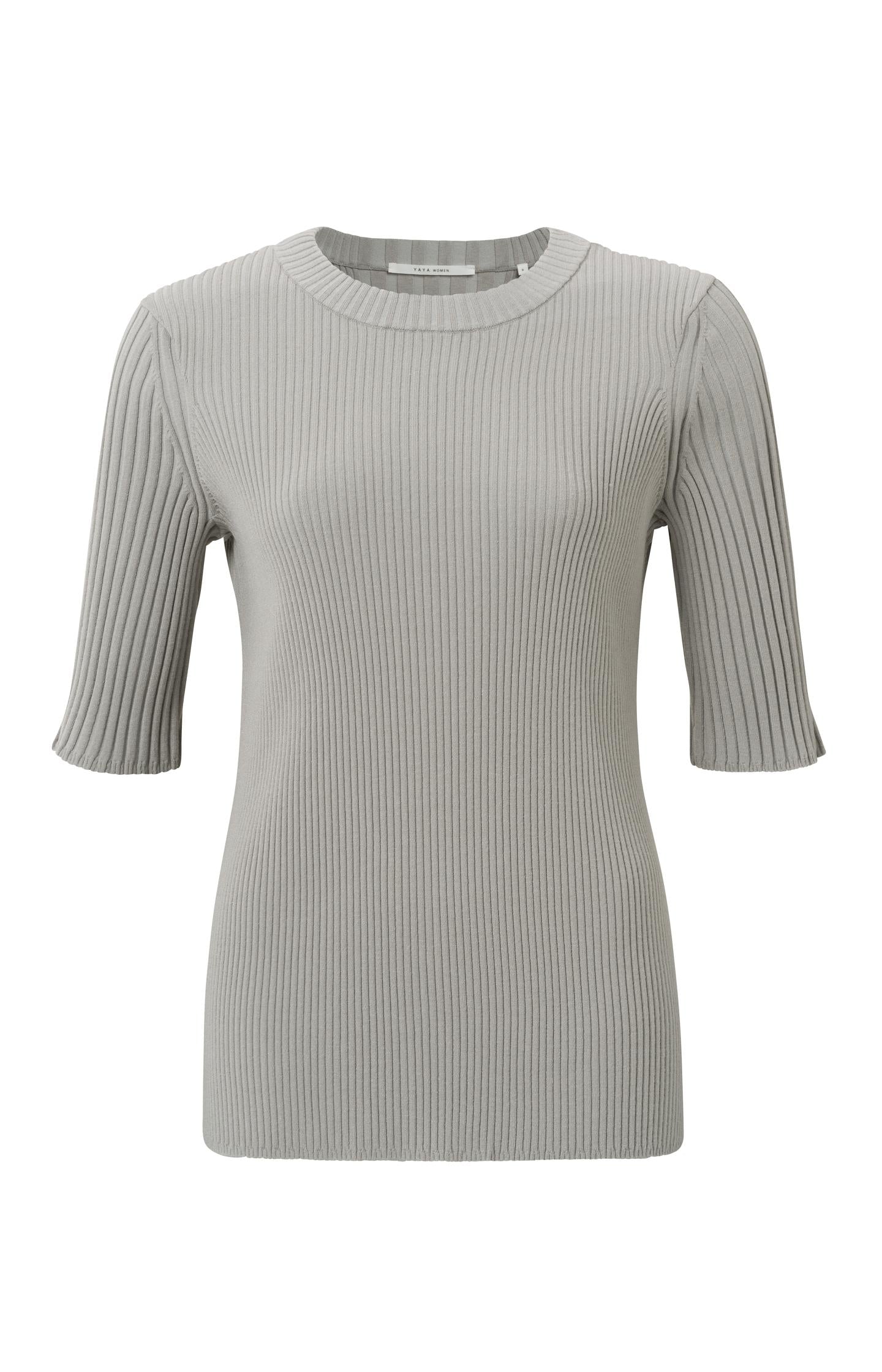 Ribbed sweater with crewneck, half sleeves and slit detail - Type: product