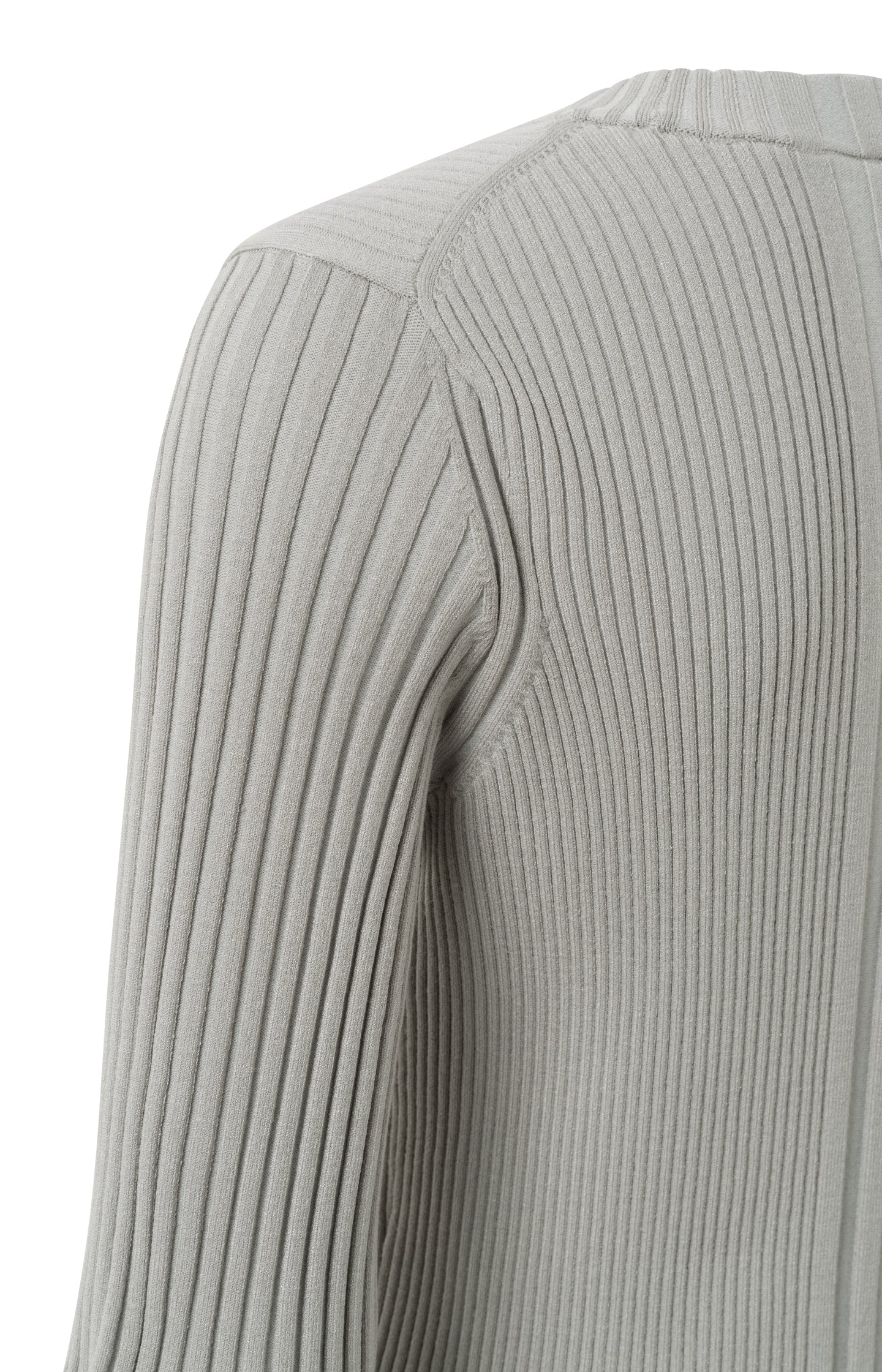 Ribbed sweater with crewneck, half sleeves and slit detail