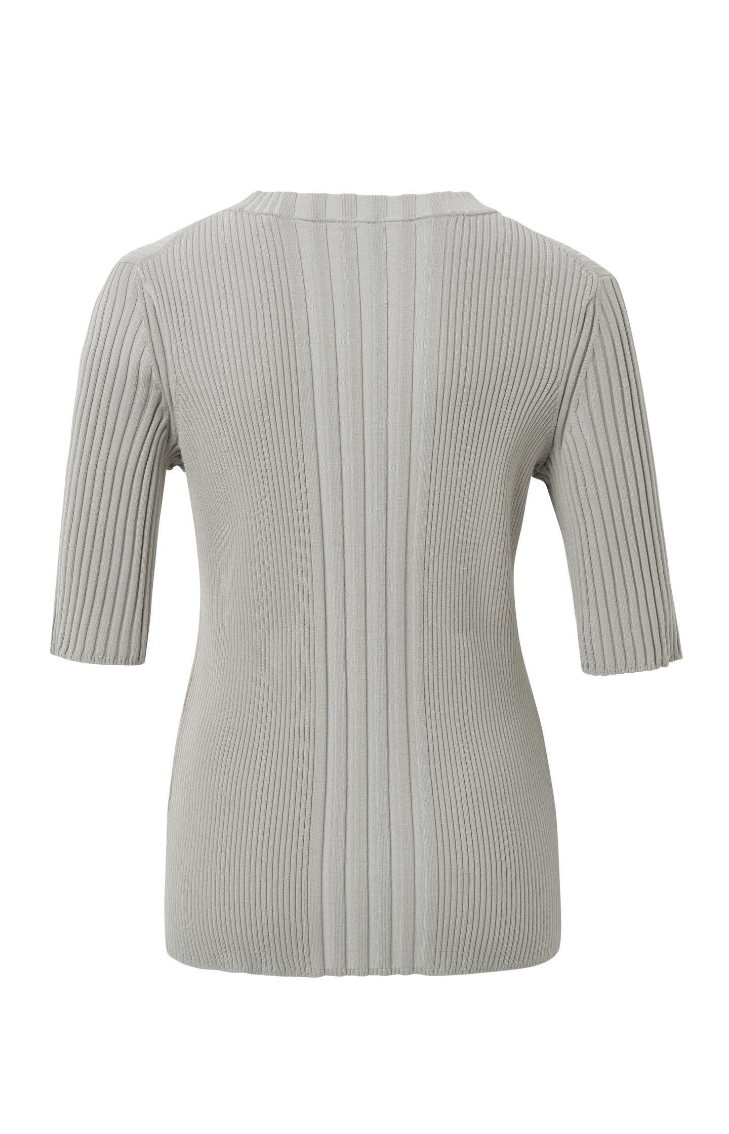 Ribbed sweater with crewneck, half sleeves and slit detail