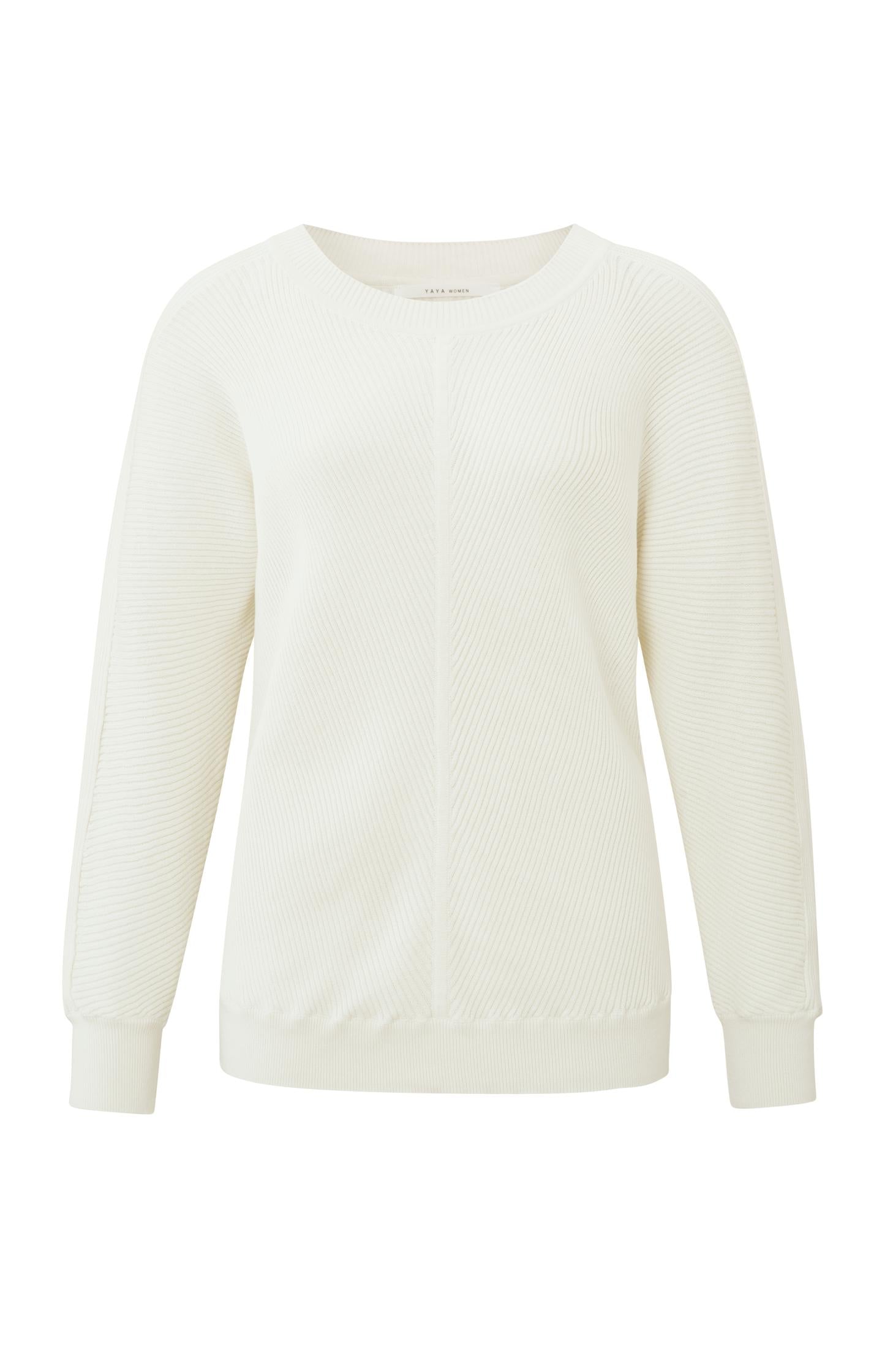 Ribbed sweater with round neck, long sleeves and seam detail - Type: product