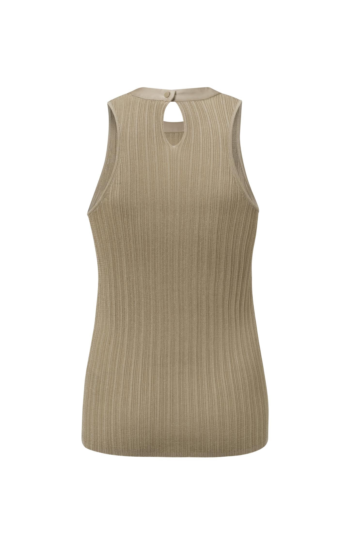 Sheer ribbed tank top with high neck in regular fit