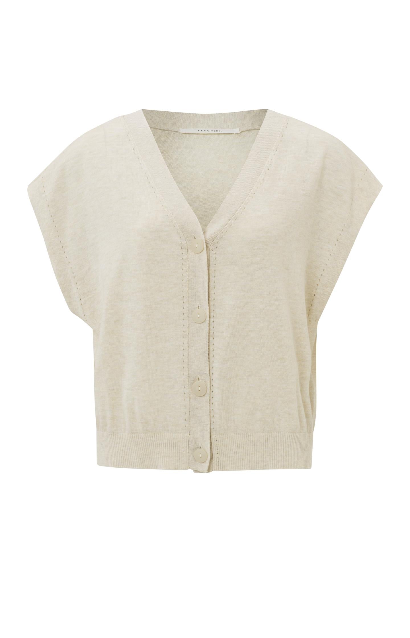 Sleeveless cardigan with V-neck, buttons and stitched detail - Type: product
