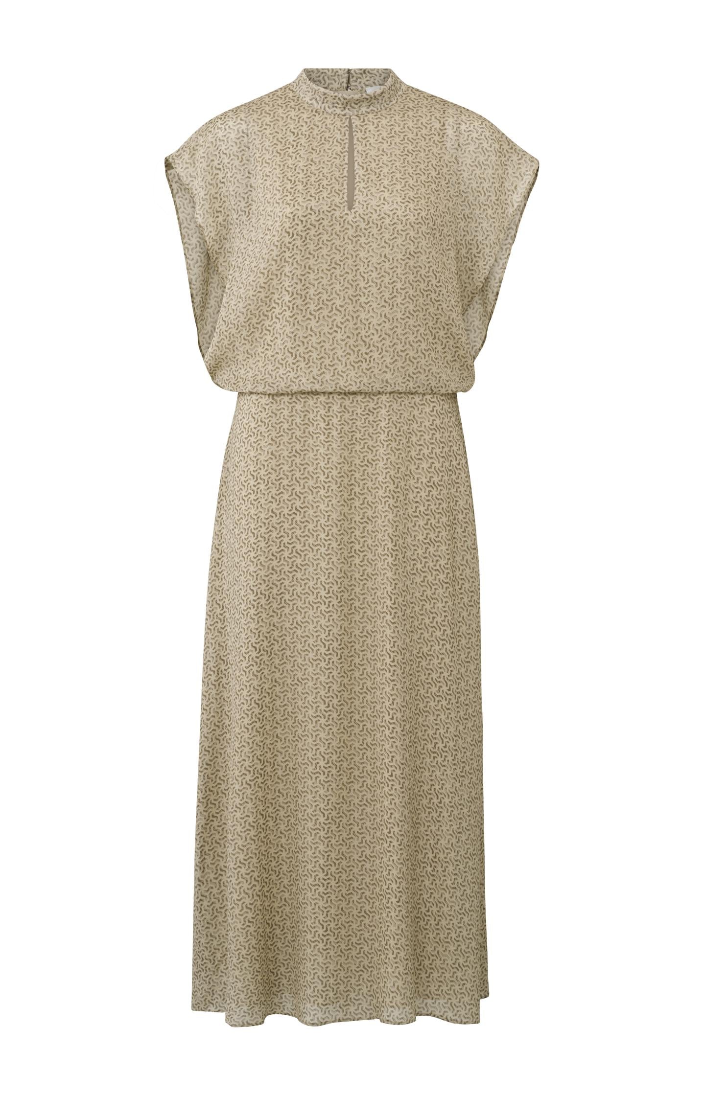 Sleeveless dress with high neck, button and geometric print - Type: product