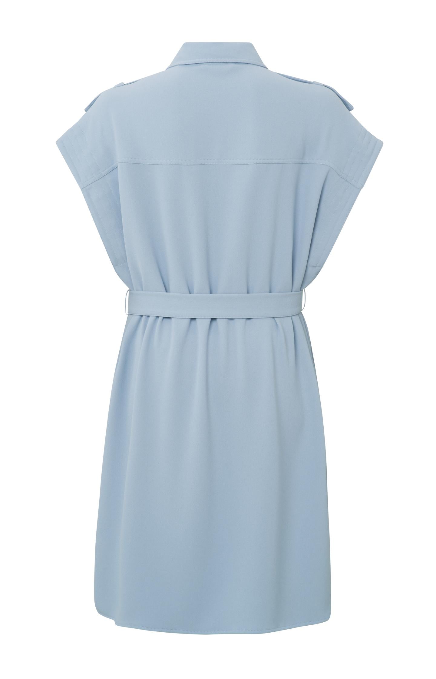 Sleeveless dress with pockets, buttons and shoulder details