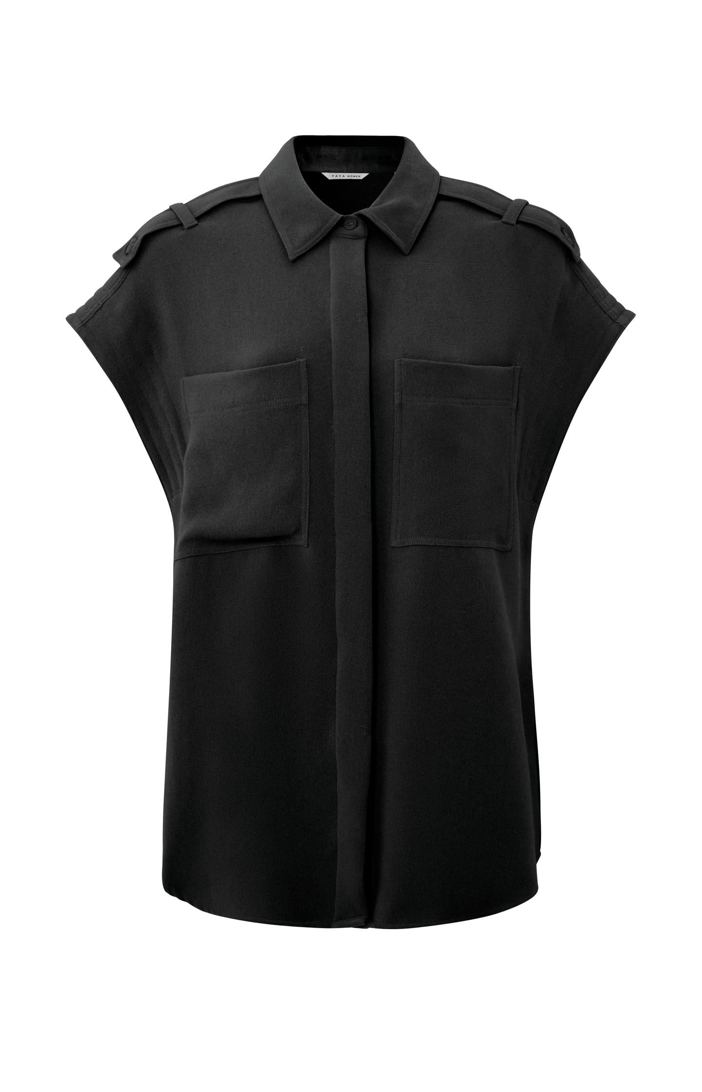 Sleeveless shirt jacket with chest pockets and button detail - Type: product